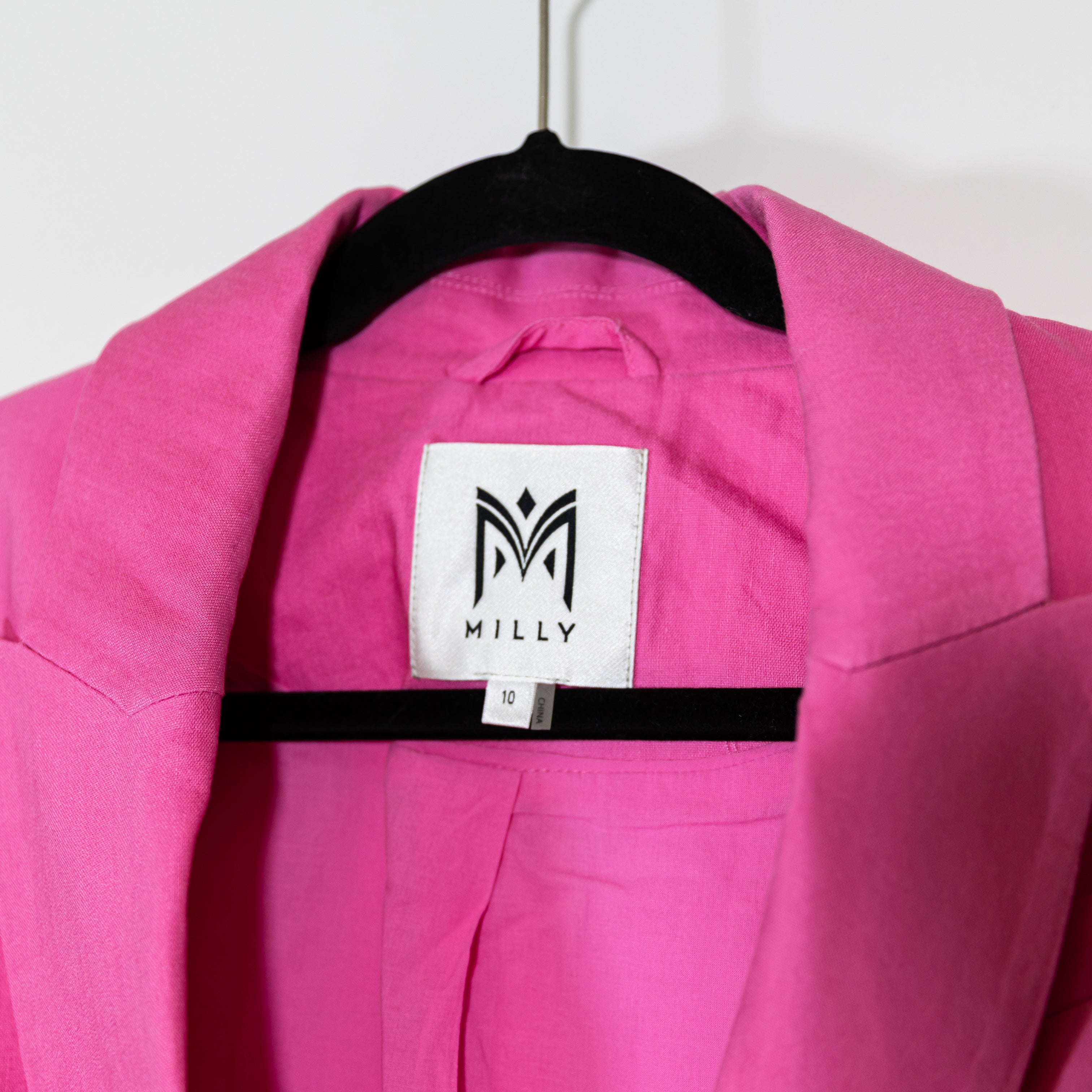Milly Women's Cady Linen Blend Stretch One Button Blazer Jacket Bright Pink 10