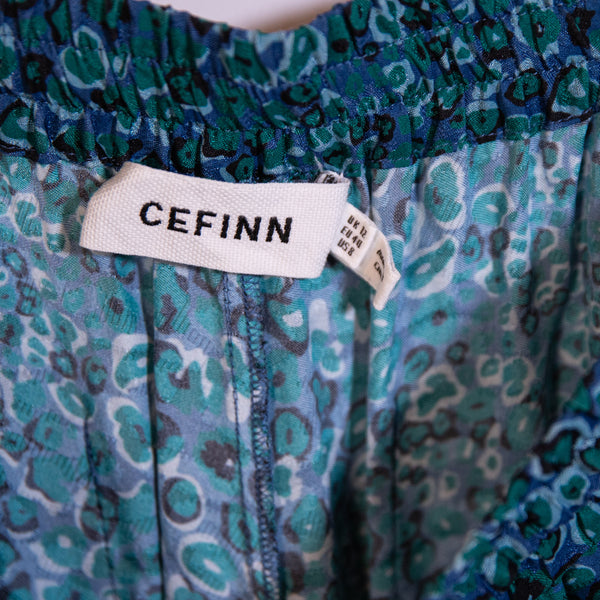 Cefinn Silk Chiffon Blue Green Print Pattern Straight Leg Trouser Pants 8