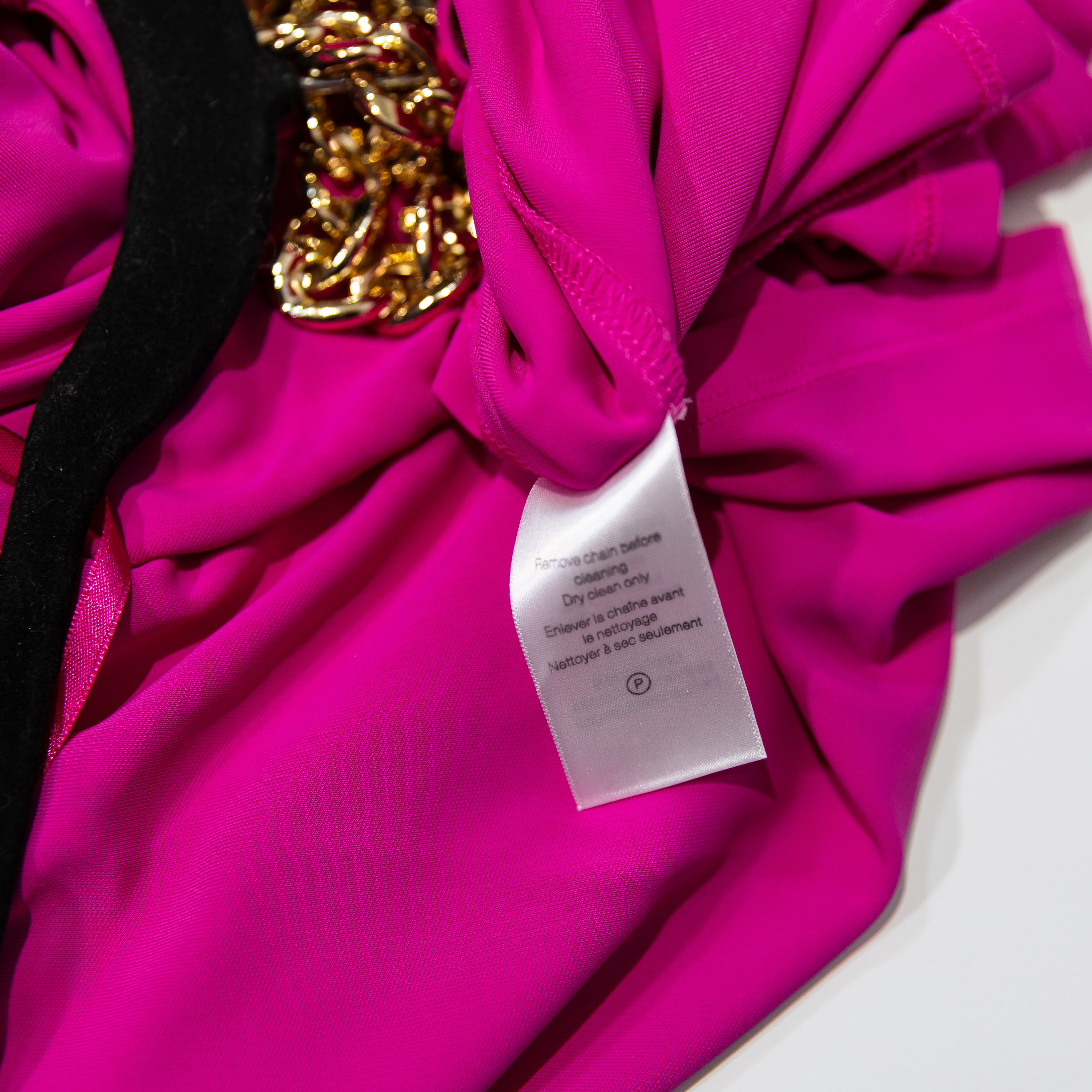 Veronica Beard Reze Jersey Knit Stretch Ruched Gold Chain Halterneck Dress Pink