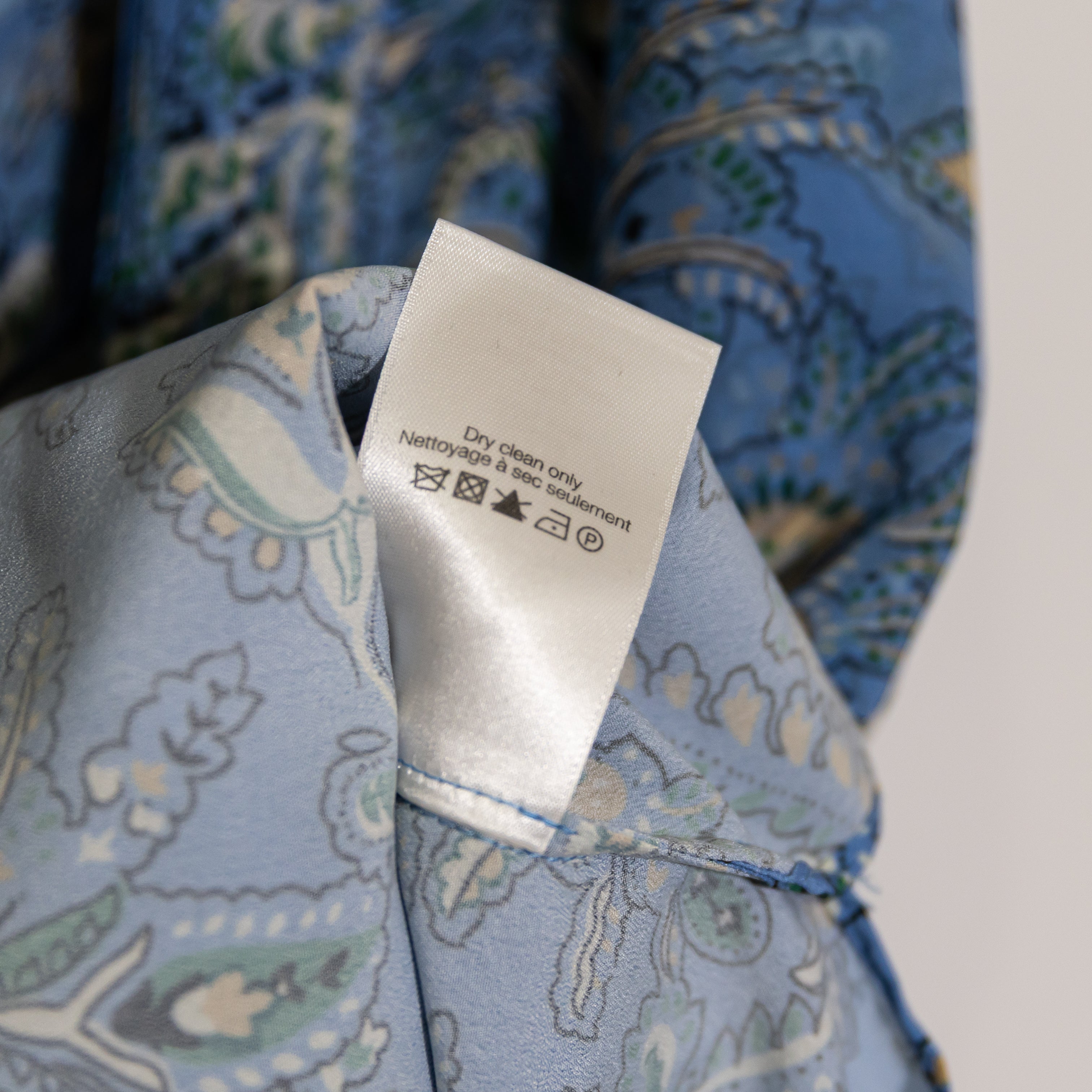 Veronica Beard Dalia Silk Chiffon Pleated Ruffle Blouse Aero Blue Floral Blouse