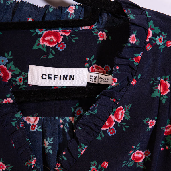 Cefinn Stealla Silk Chiffon Frill Ruffle V Neck Long Sleeve Floral Blouse Shirt