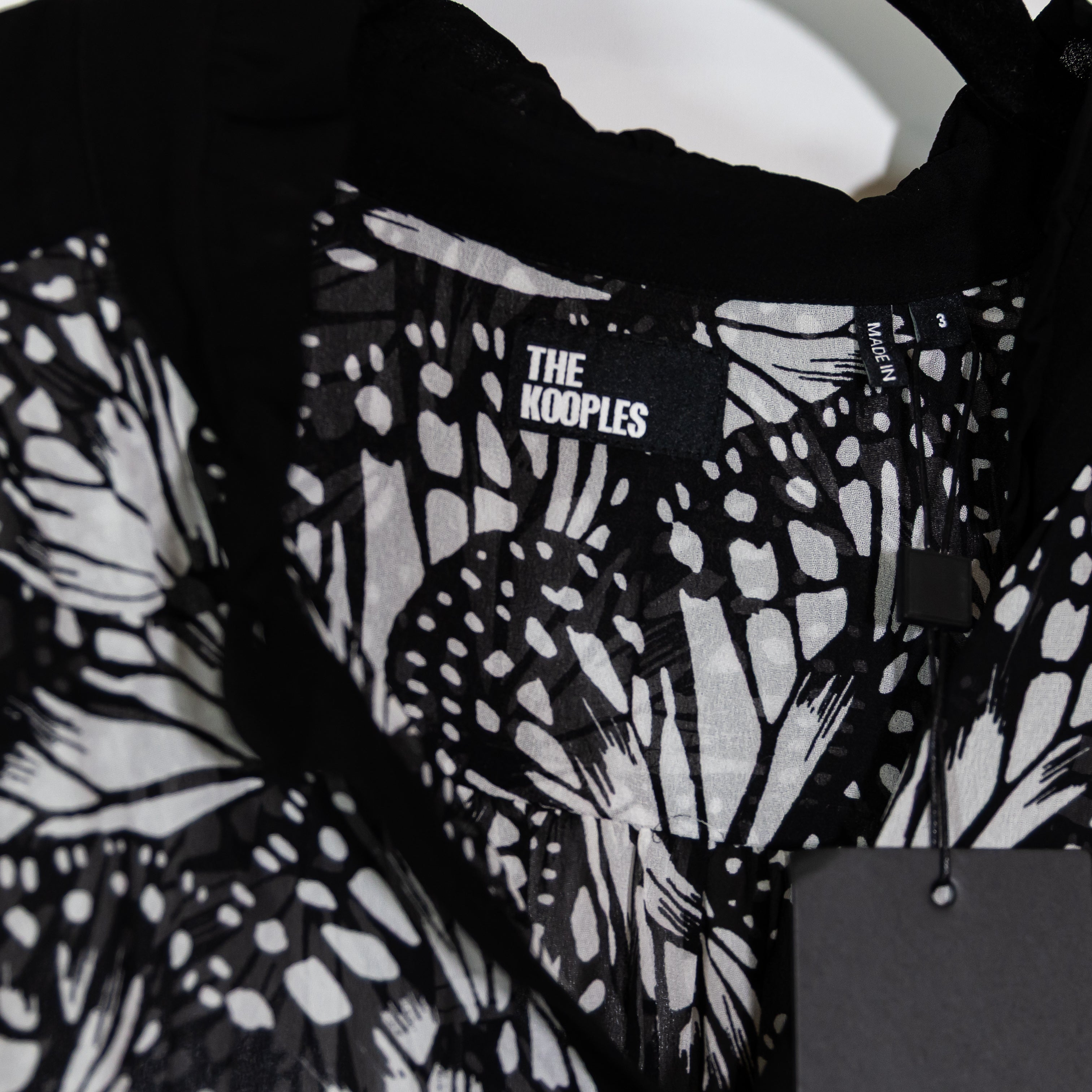 NEW The Kooples Butterfly Print Pattern Collared Long Sleeve Chiffon Blouse L