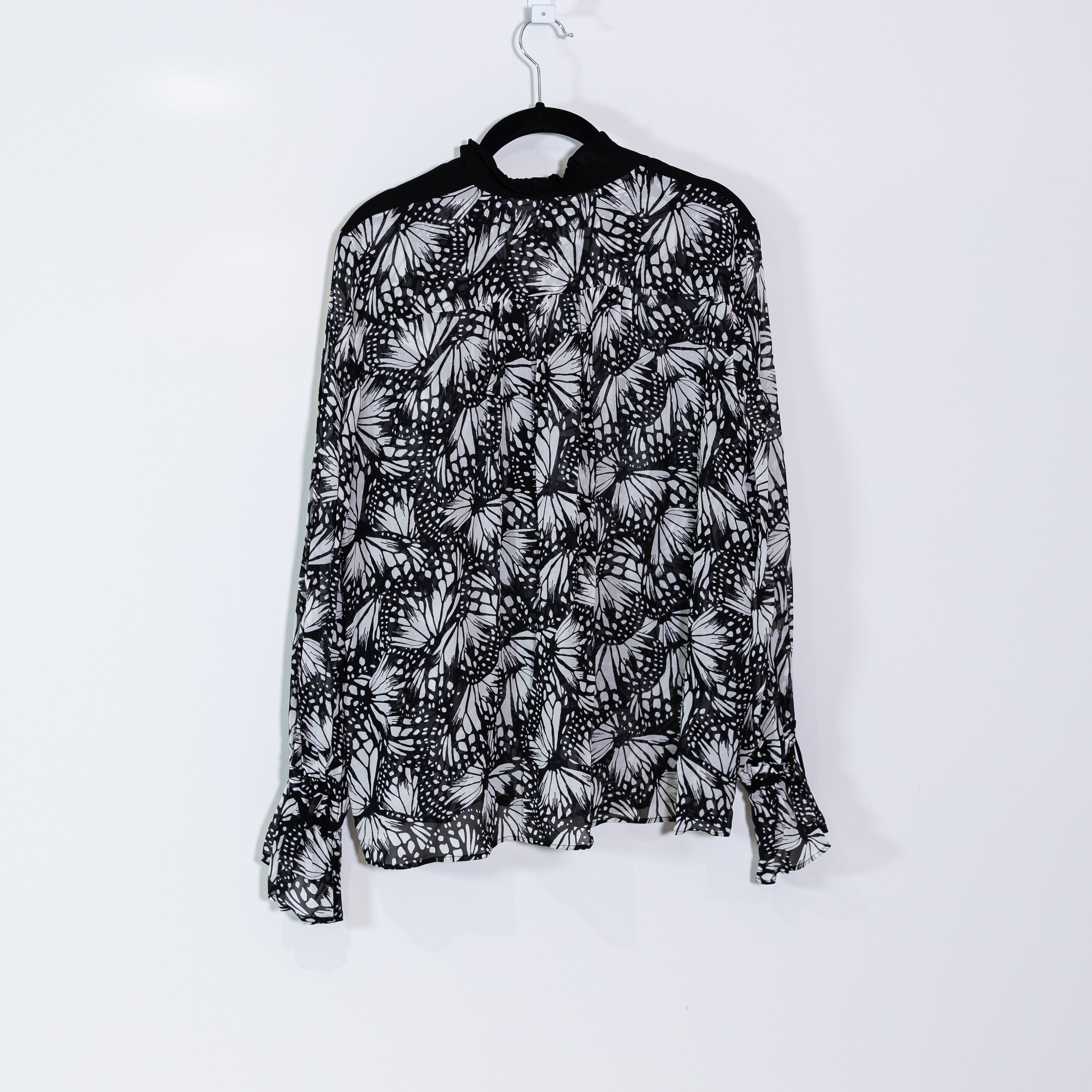 NEW The Kooples Butterfly Print Pattern Collared Long Sleeve Chiffon Blouse L