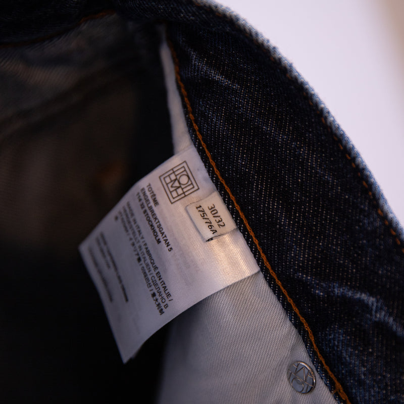 Toteme Wide Tapered Leg Made In Italy Organic Cotton Denim Jeans Dark Blue 30/32