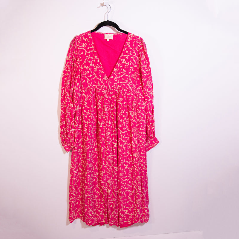 Sezane Nilla Chiffon Two Tone Pink Floral Flower Print Pattern Midi Dress 8