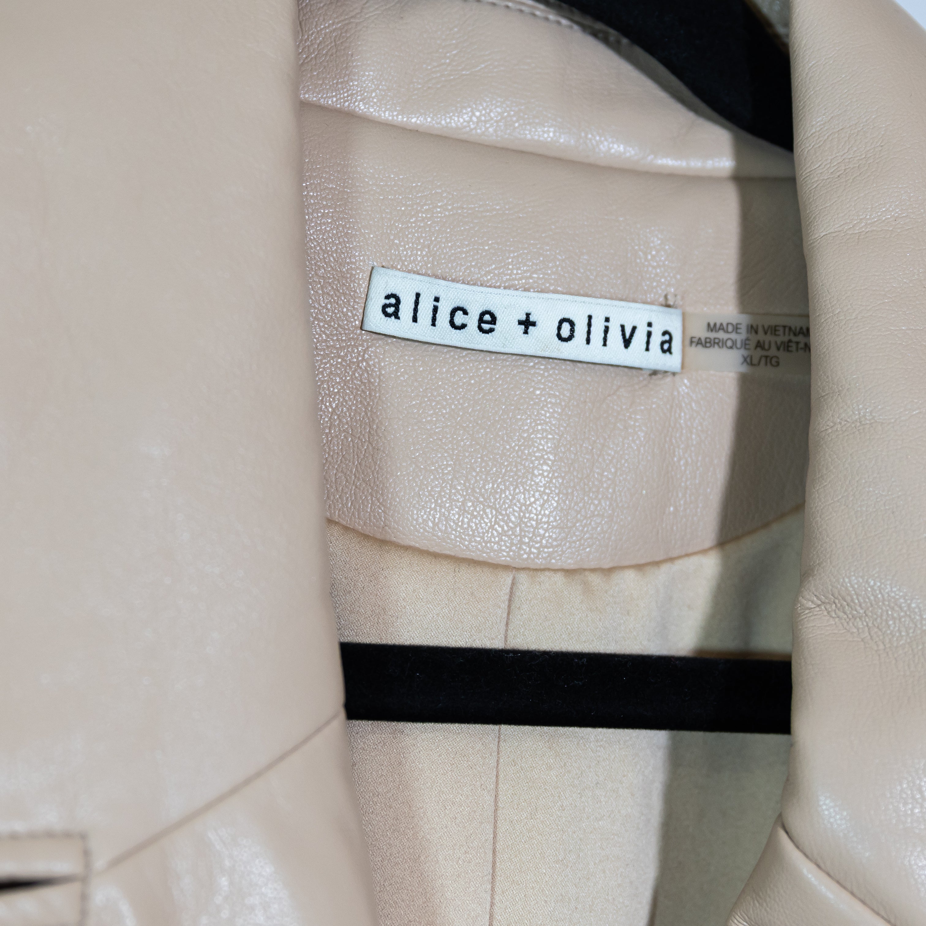 Alice And Olivia Conan Faux Vegan Leather Long Vest Jacket Dress Almond XL