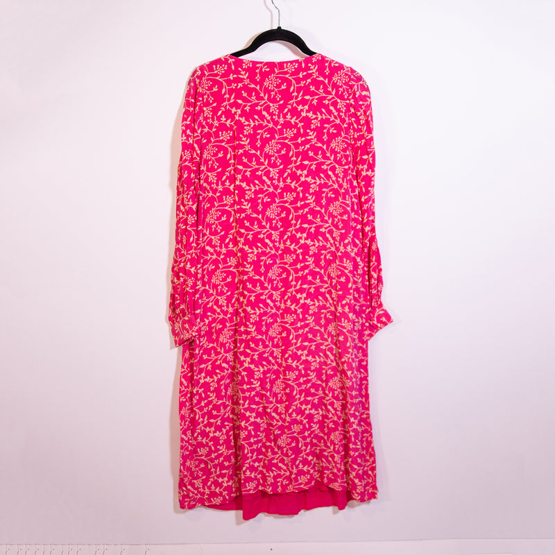 Sezane Nilla Chiffon Two Tone Pink Floral Flower Print Pattern Midi Dress 8