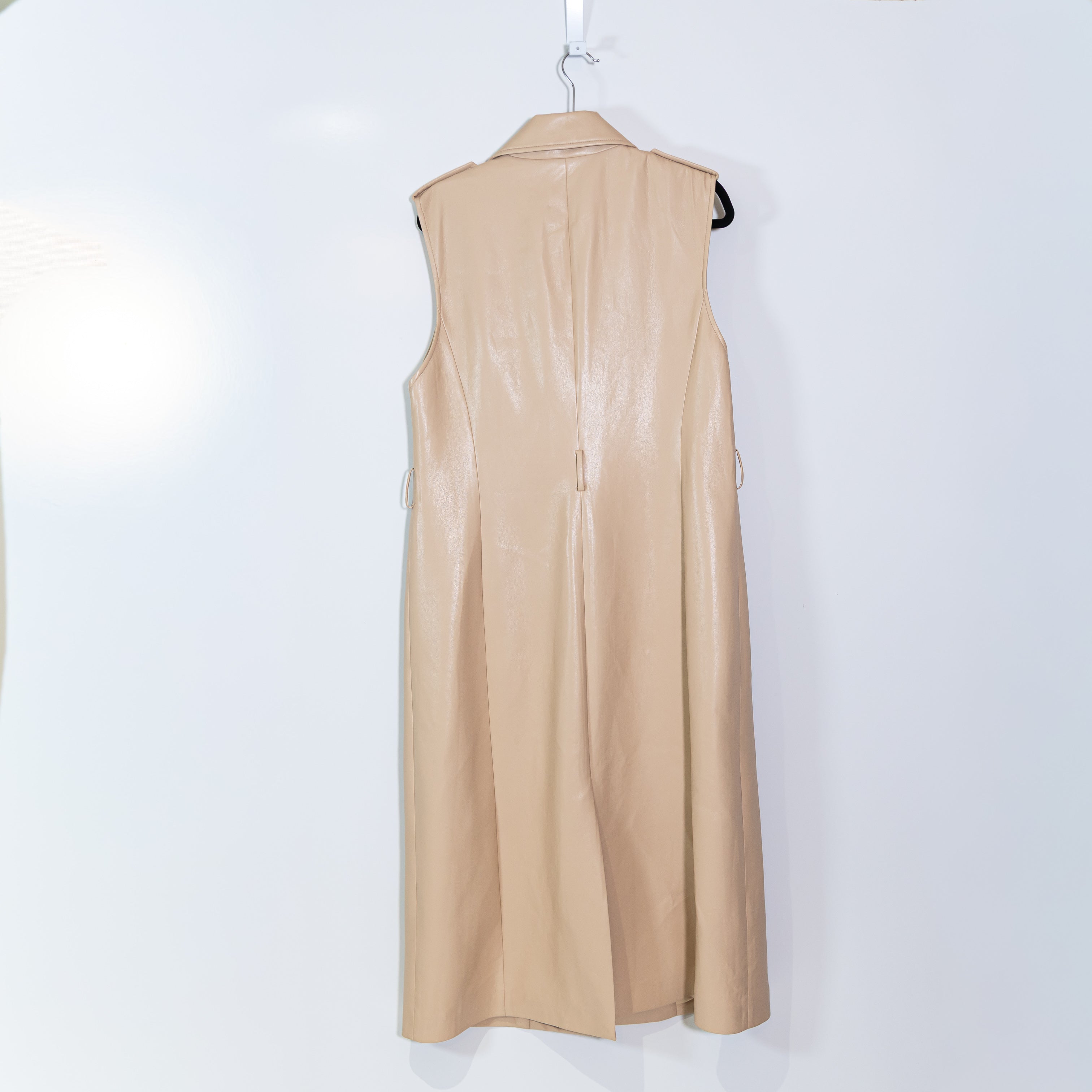 Alice And Olivia Conan Faux Vegan Leather Long Vest Jacket Dress Almond XL