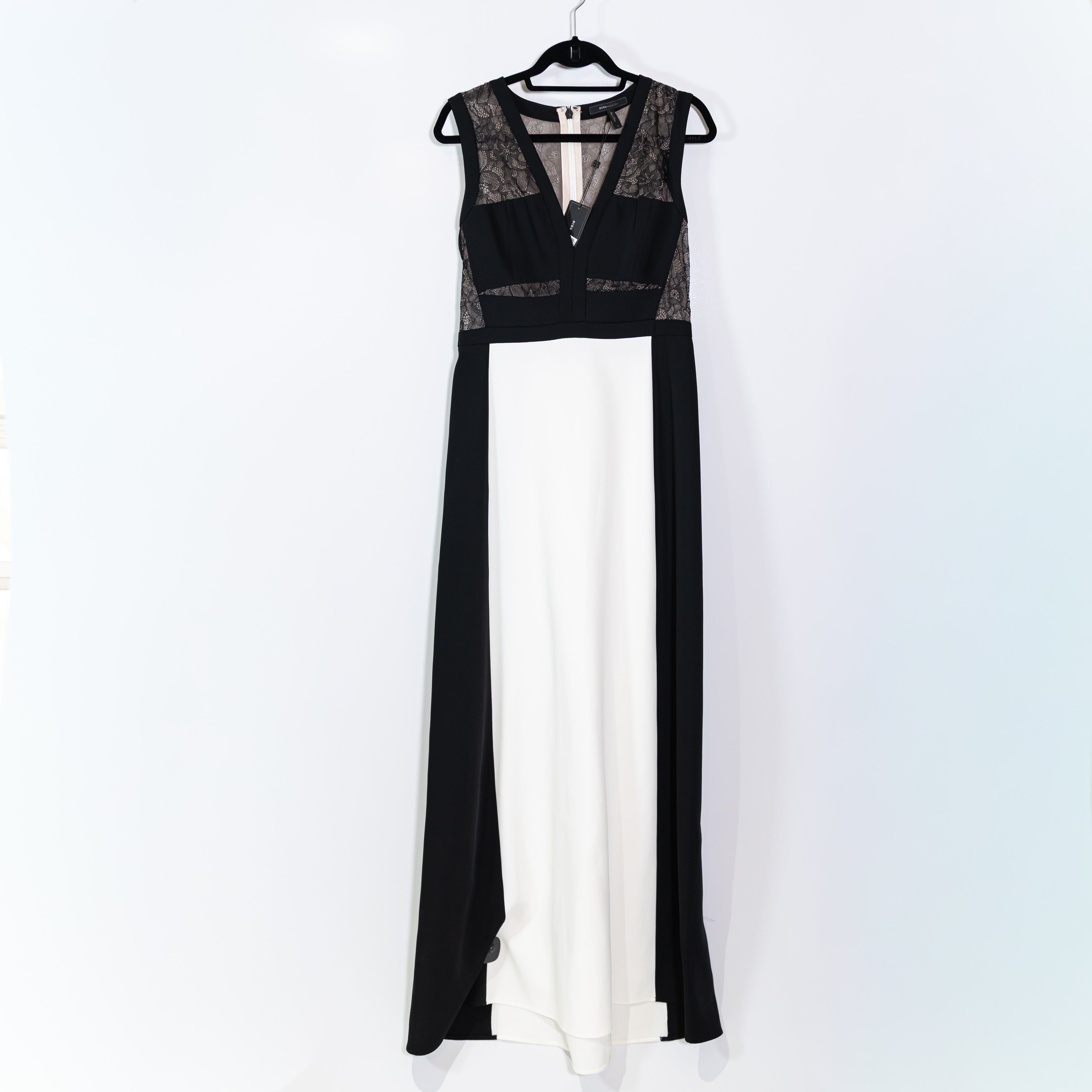 NEW BCBGMaxAzria Oudette Semi Sheer Lace Panel Dress Ivory Black 10