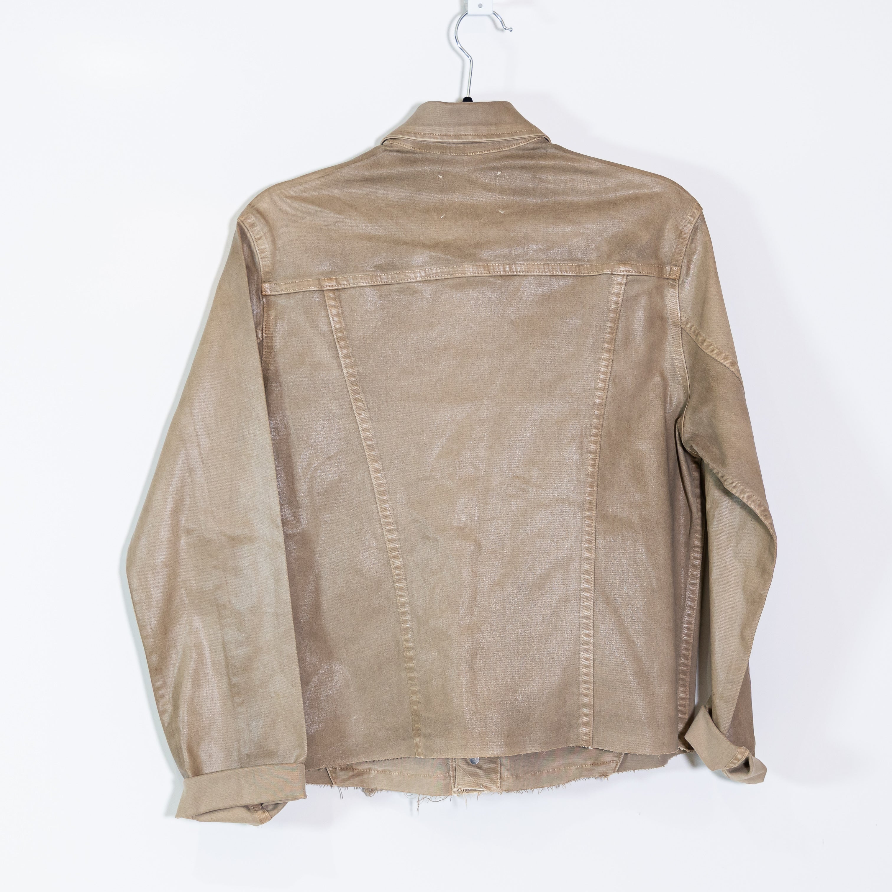 L'Agence Janelle Slim Cotton Coated Stretch Raw Edge Hem Button Jacket Biscuit