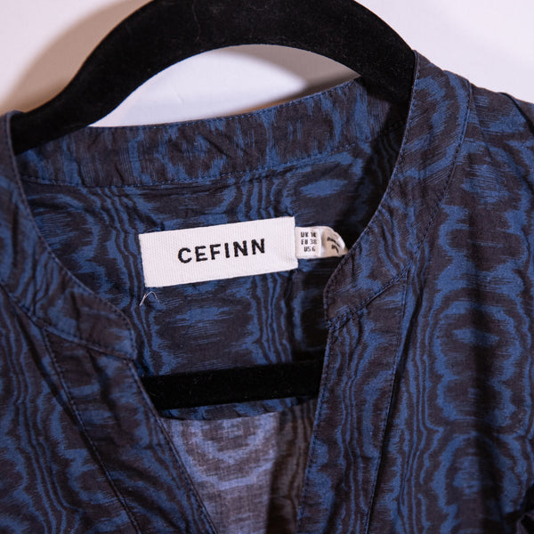 Cefinn Dixie Cotton Drawstring Long Sleeve Frill Maxi Dress Denim Blue Moire 6