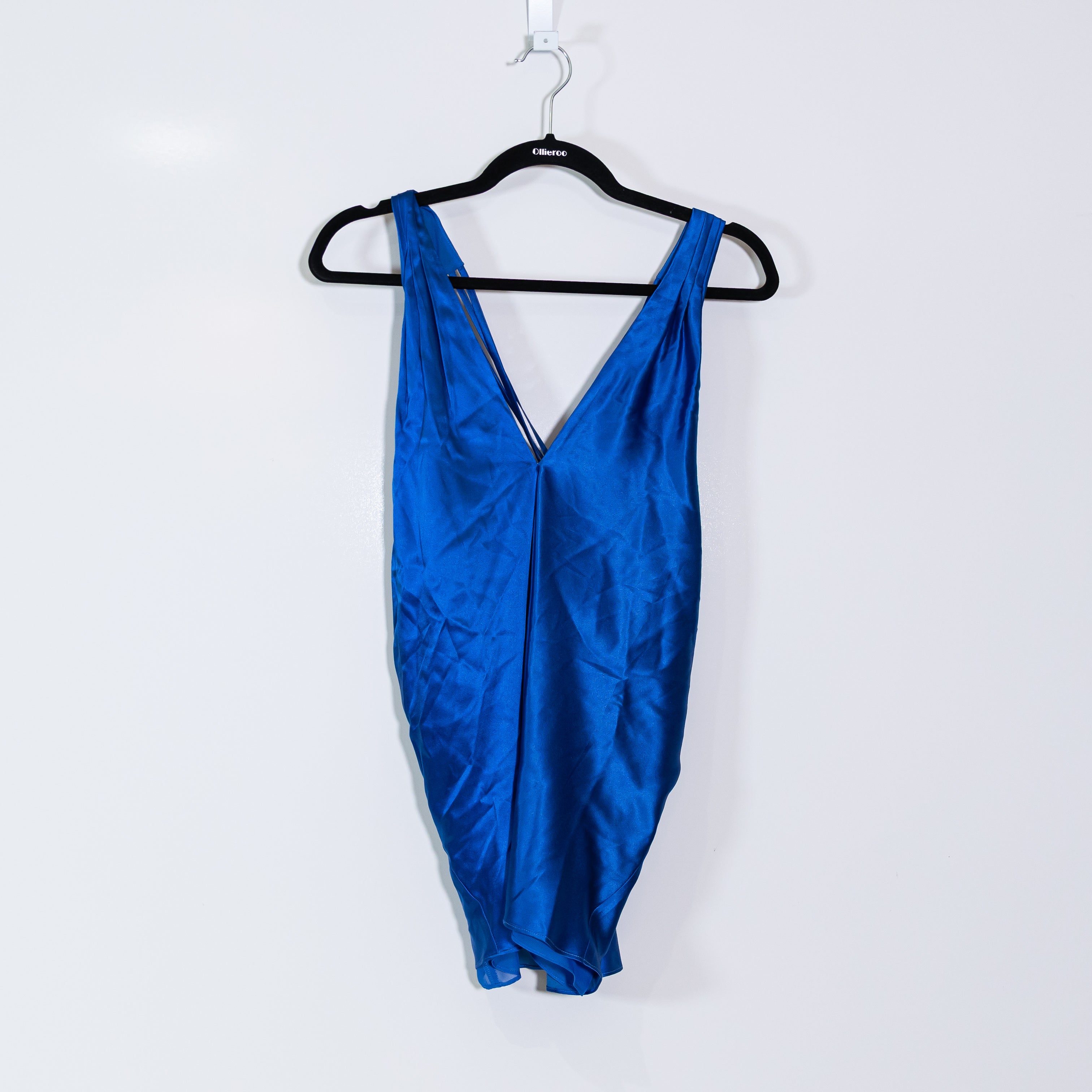 Veronica Beard Stewart Silk Satin Stretch Halter Neck Tank Top Blouse Azure Blue