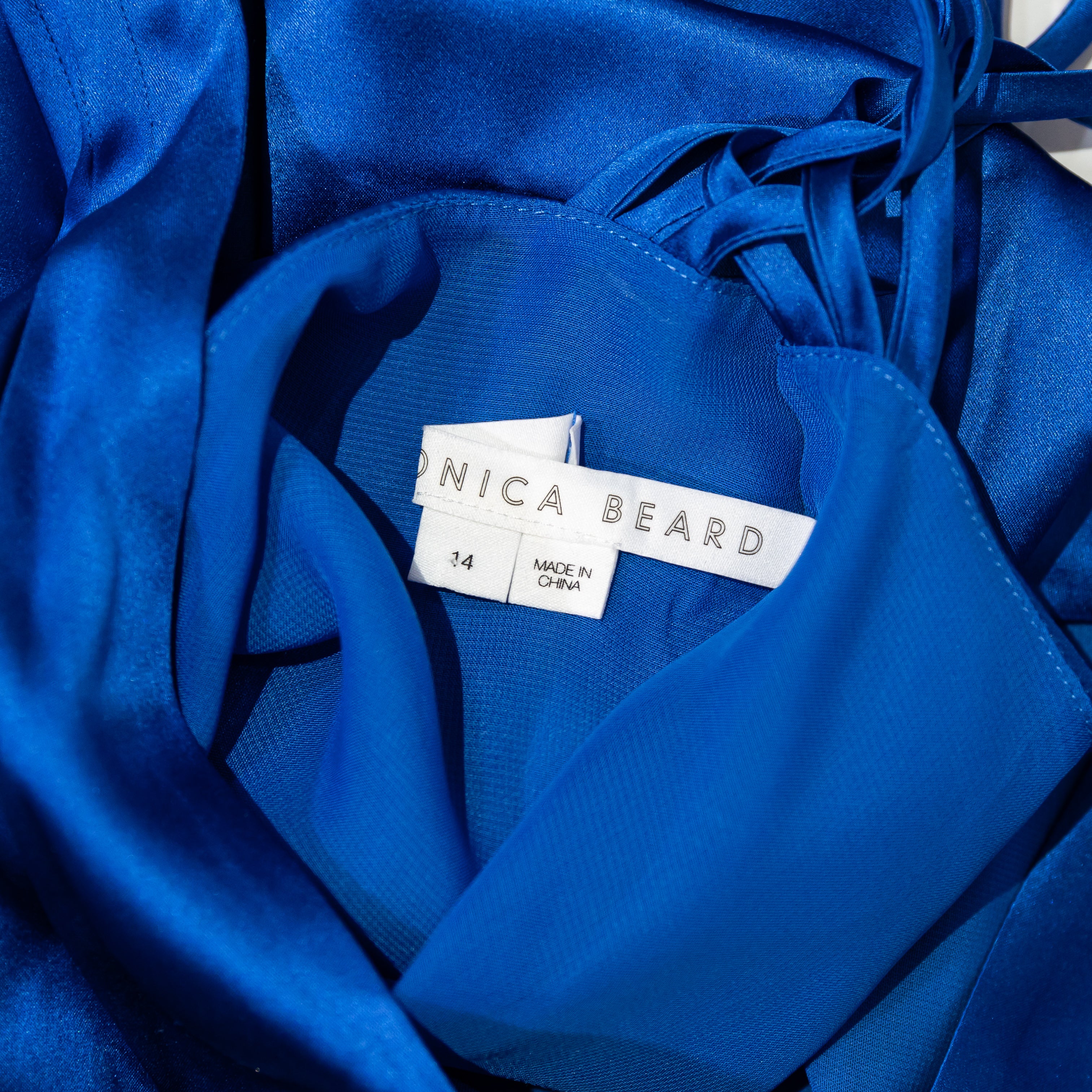 Veronica Beard Stewart Silk Satin Stretch Halter Neck Tank Top Blouse Azure Blue