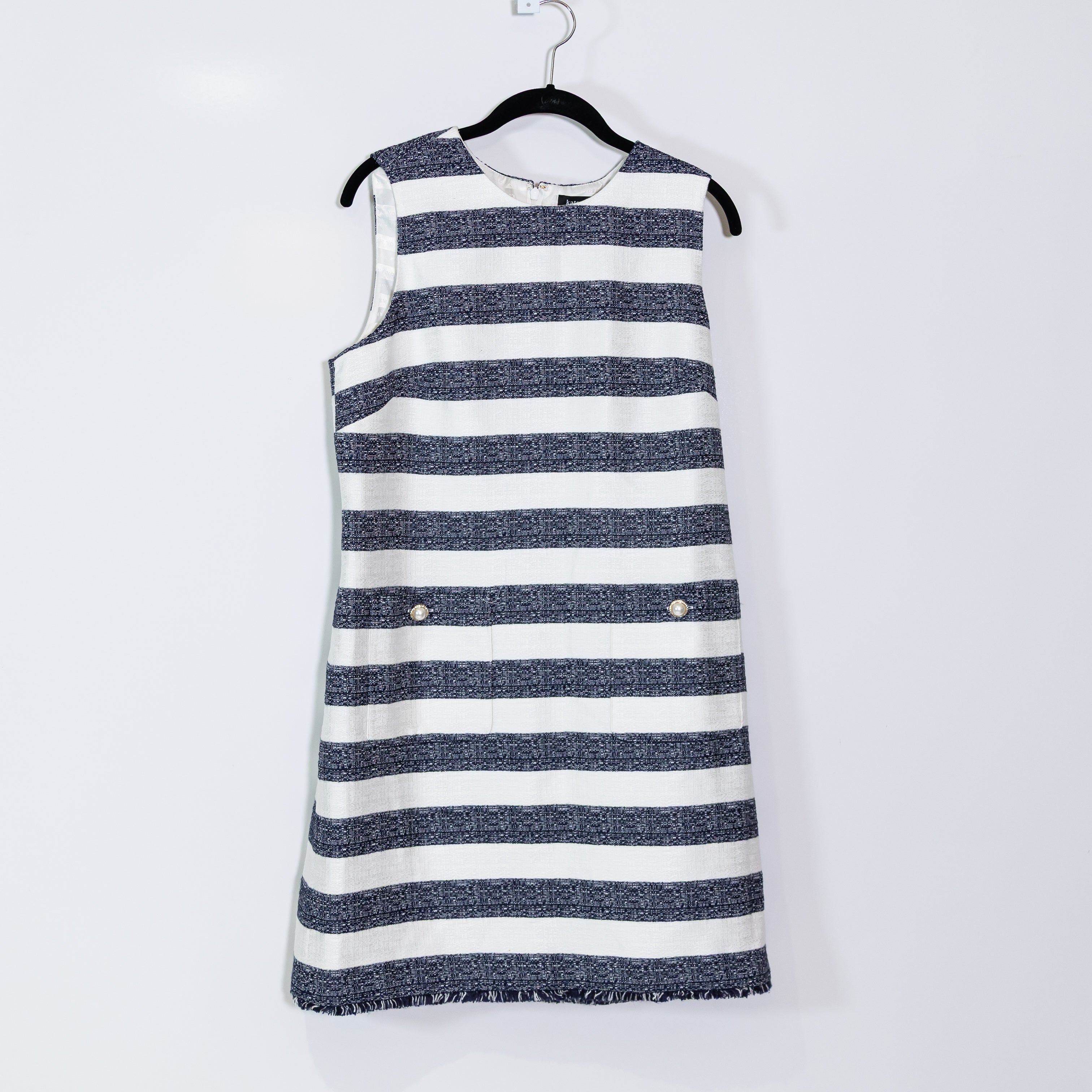 Kate Spade Sailor Stripe Pearl Button Sleeveless Stripe Tweed Mini Shift Dress