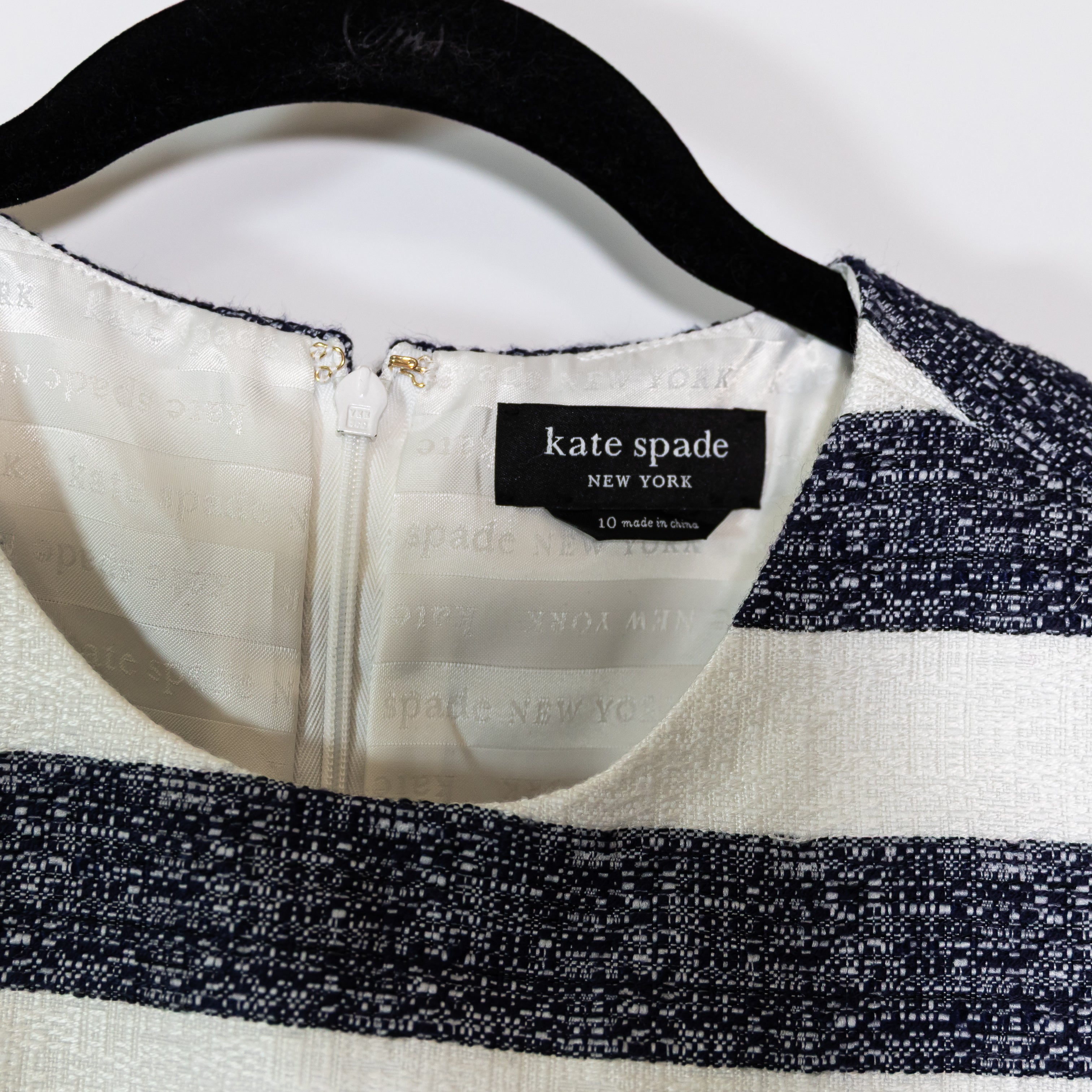 Kate Spade Sailor Stripe Pearl Button Sleeveless Stripe Tweed Mini Shift Dress