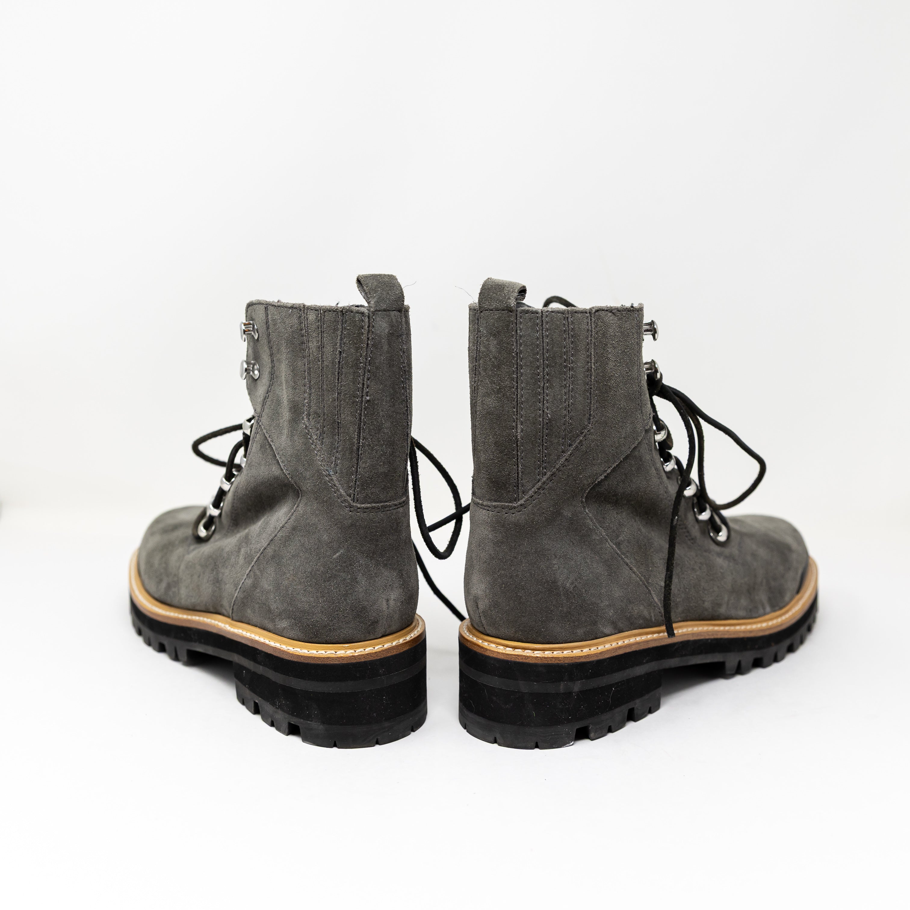 NEW Marc Fisher Lizzie Lace Up Faux Shearling Suede Ankle Booties Shoes Gray 10