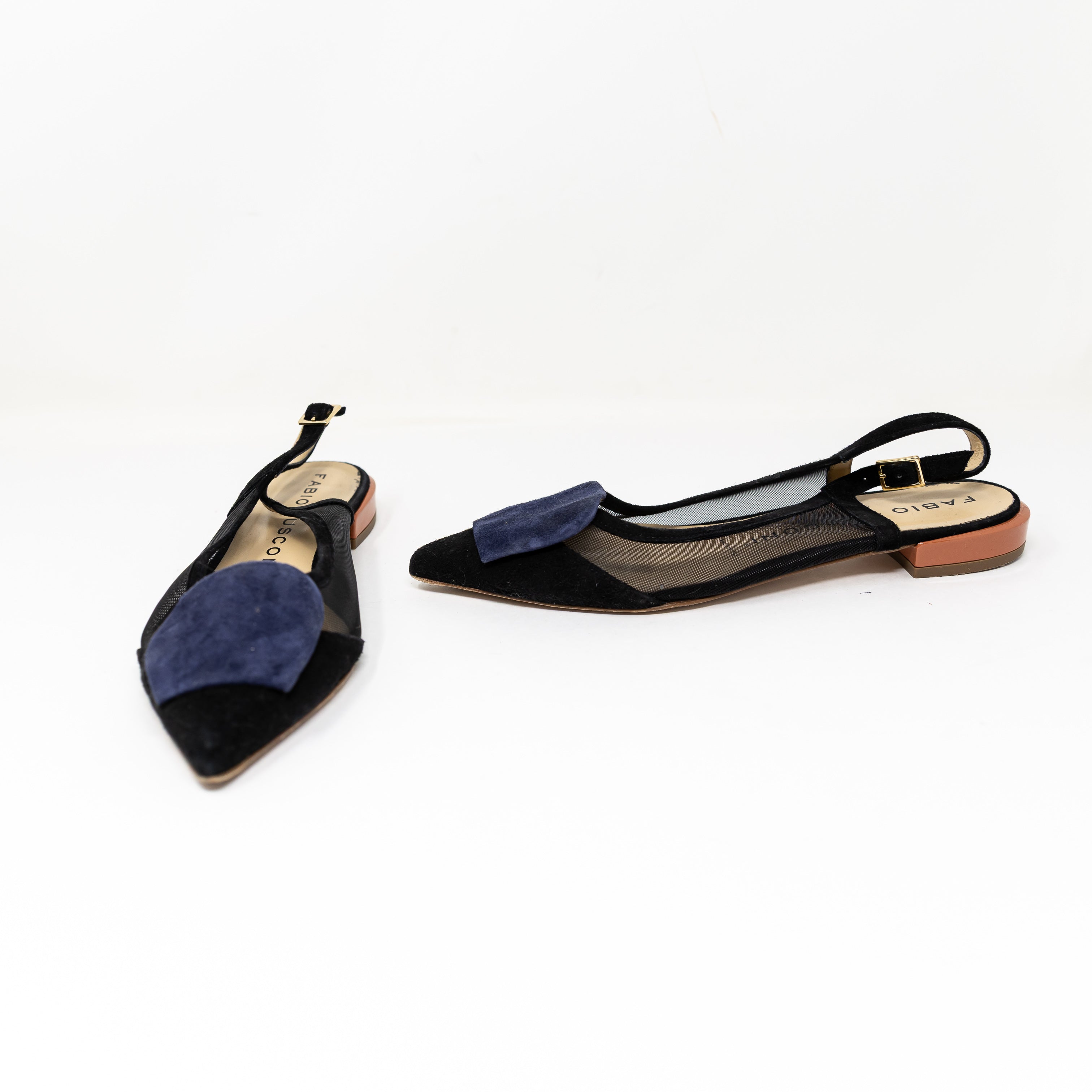 Fabio Rusconi Yoshie Black Navy Genuine Suede Mesh Slingback Flats Shoes 9