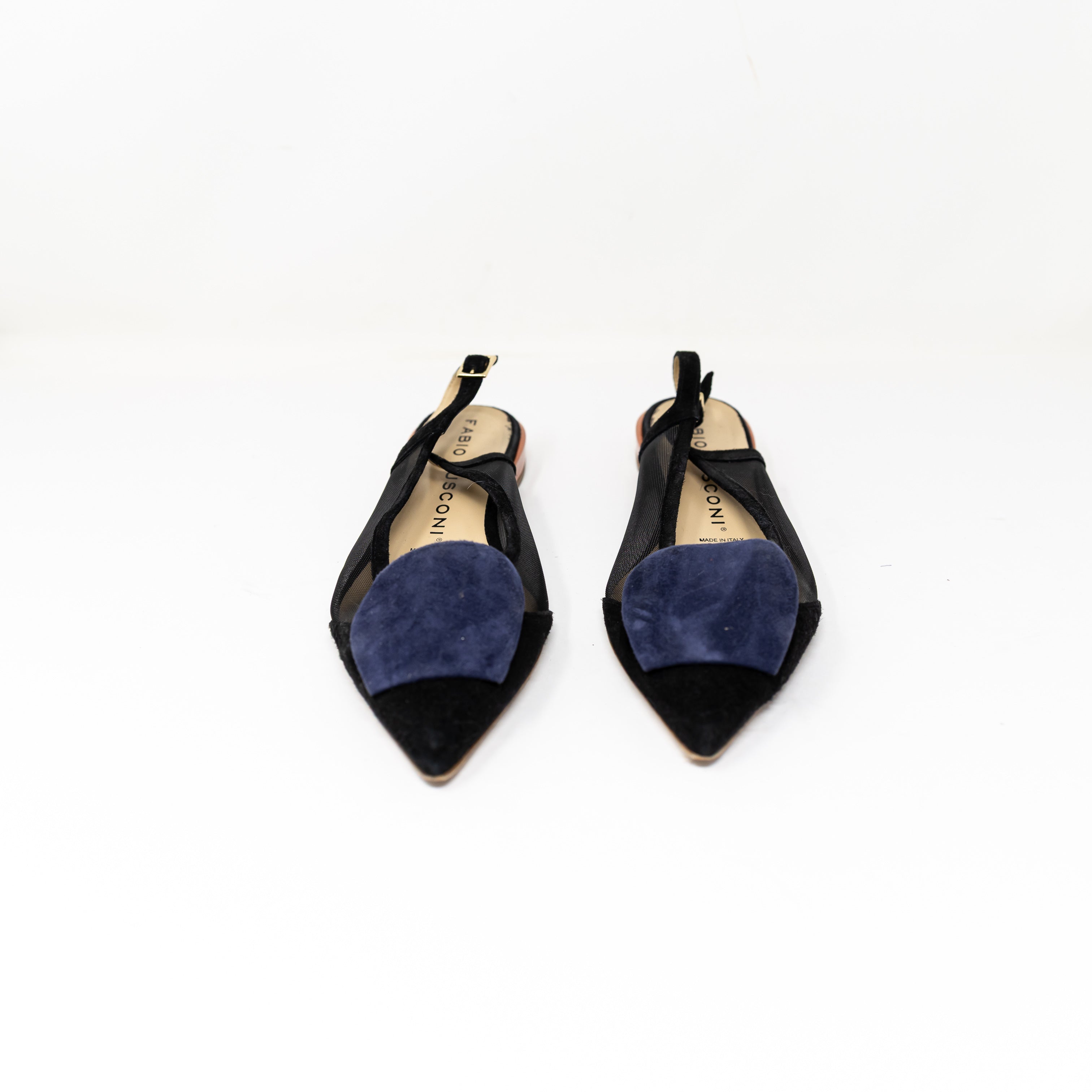 Fabio Rusconi Yoshie Black Navy Genuine Suede Mesh Slingback Flats Shoes 9