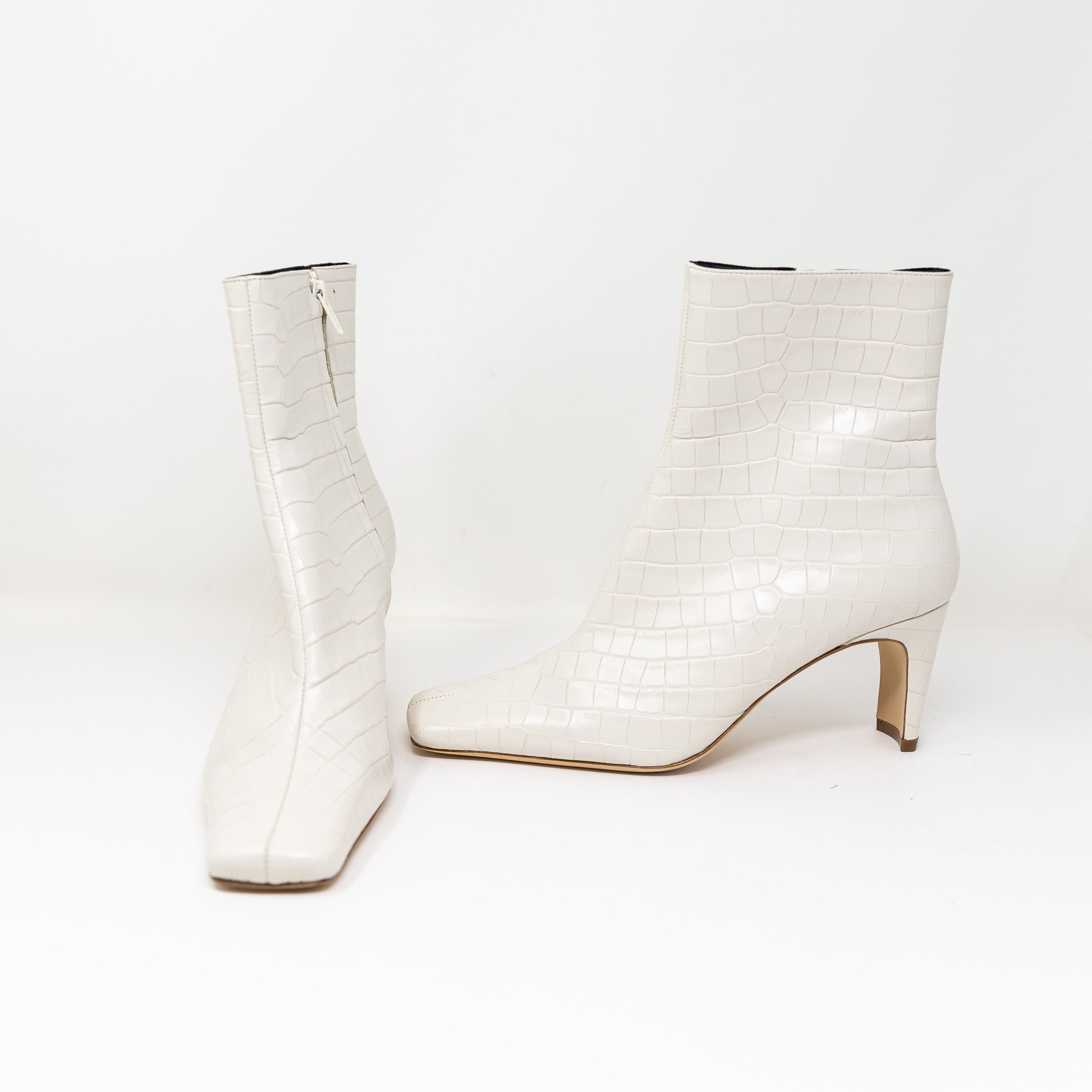 Staud Women's Wally Genuine Leather Croc Embossed Textured Ankle Heel Booties