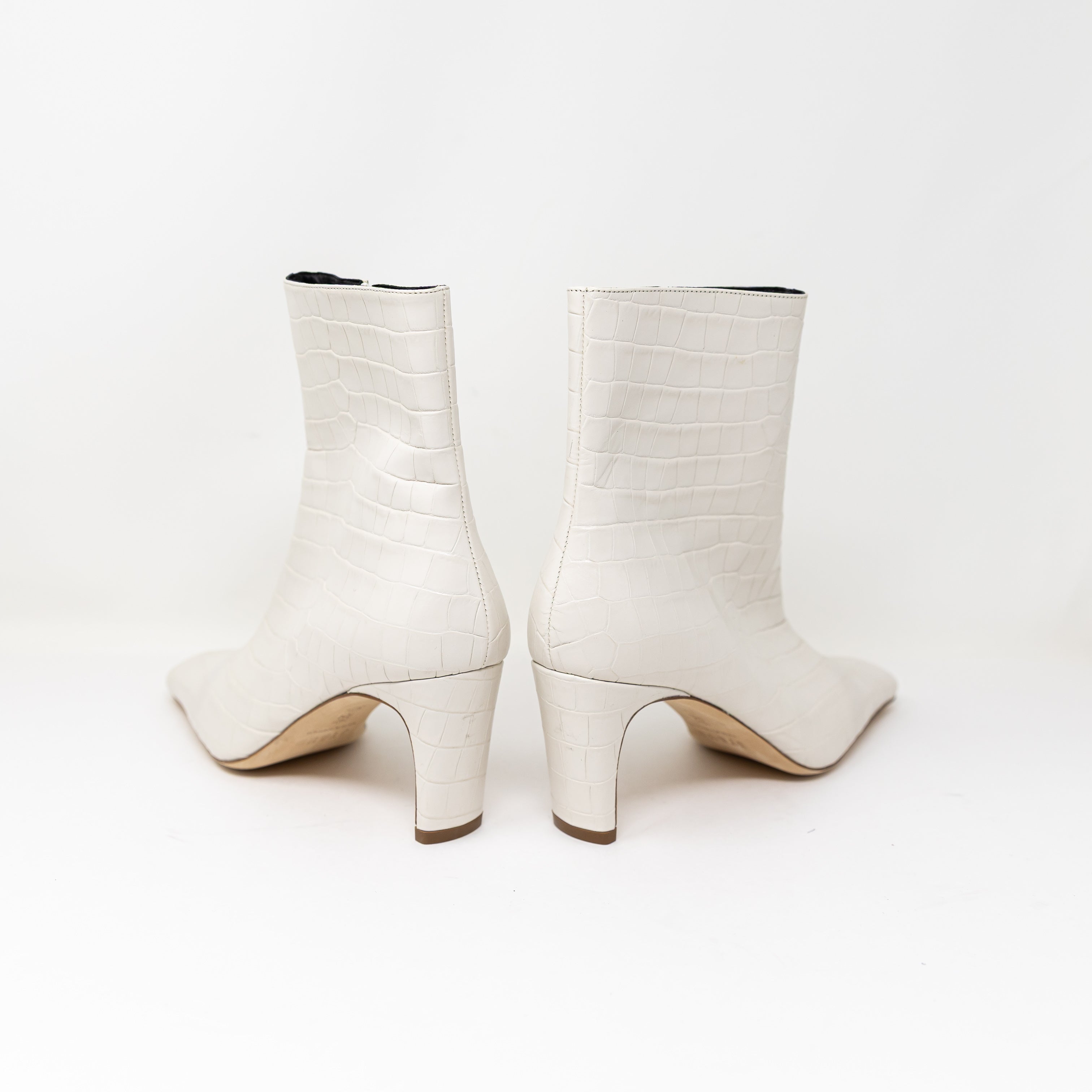 Staud Women's Wally Genuine Leather Croc Embossed Textured Ankle Heel Booties