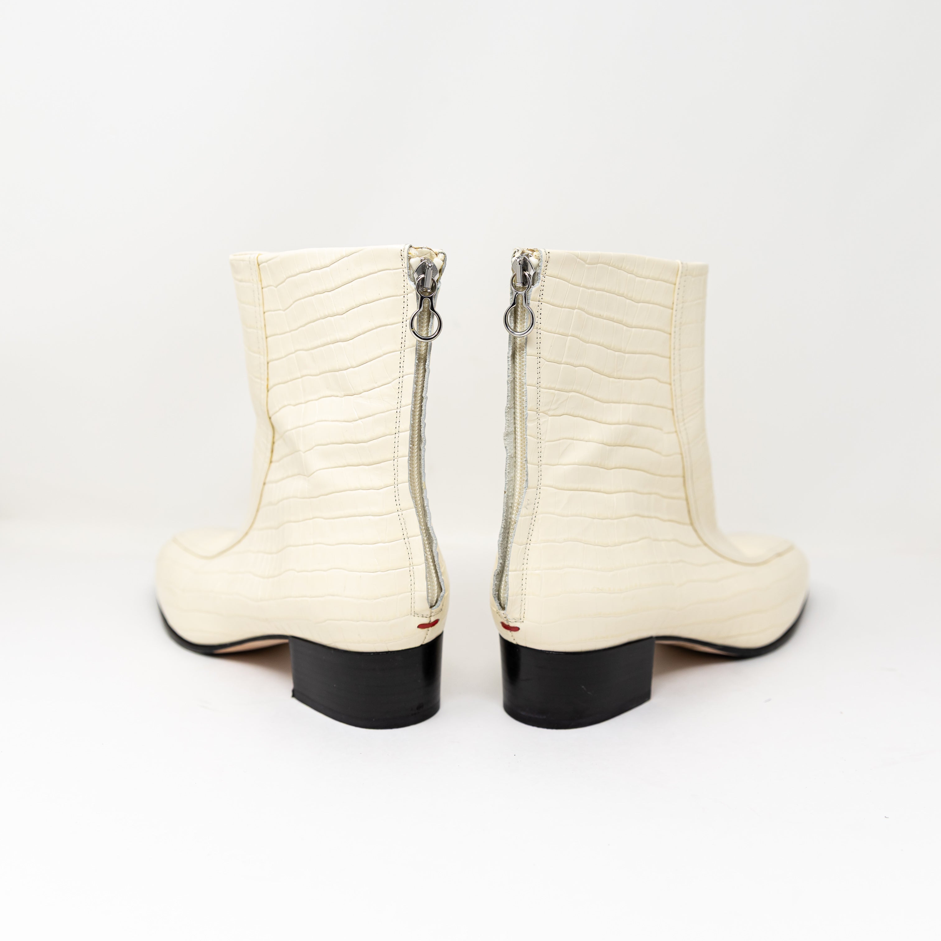 Aeyde Amelia 40 Crocodile Effect Embossed Leather Ankle Block Heel Booties Boots