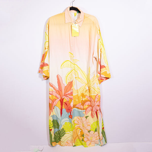 NEW Farm Rio Shirt Dress Button Front Leopard Cheetah Animal Print Luau Midi L