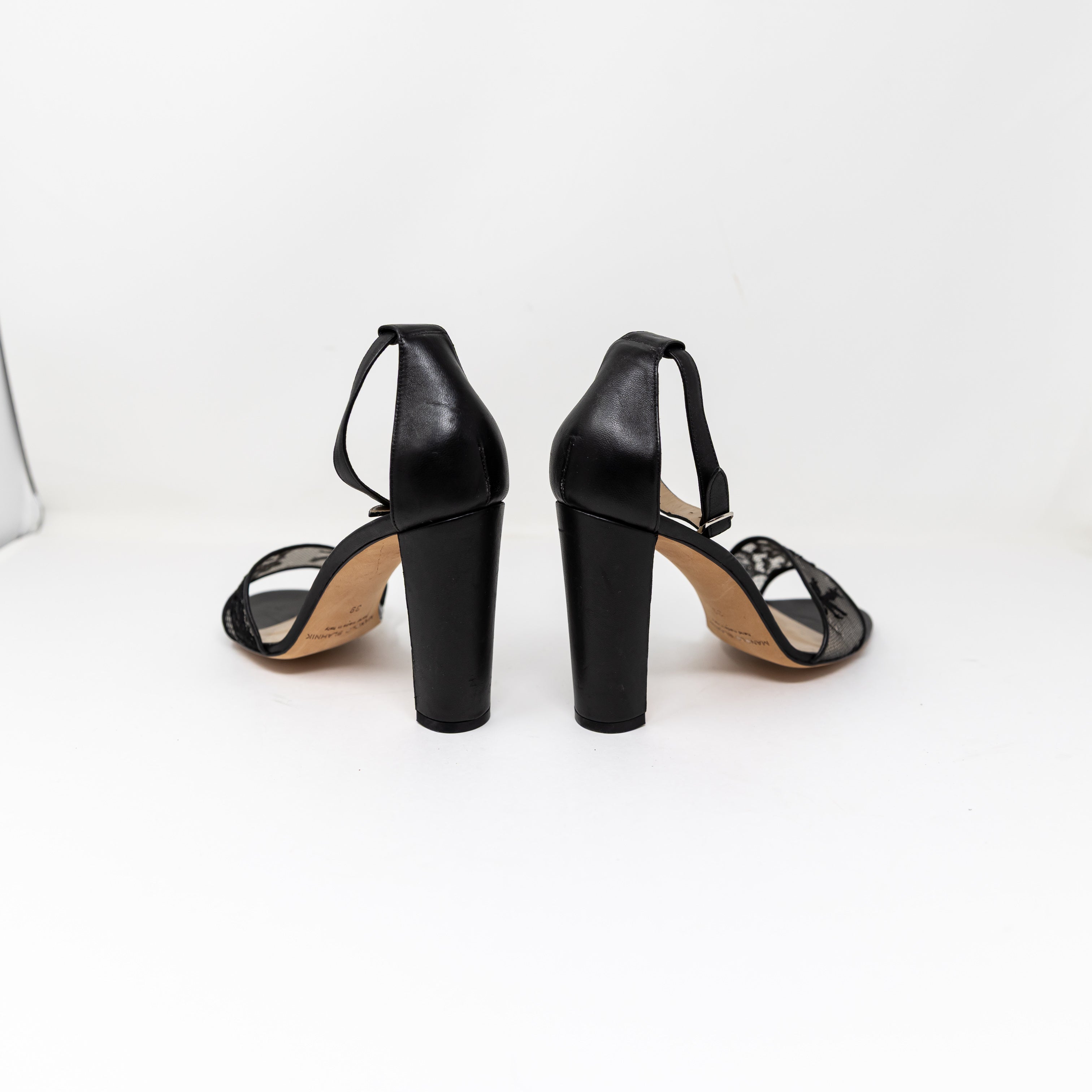 NEW Manolo Blahnik Genuine Leather Lace Panel Embellishment Sandal High Heels 9