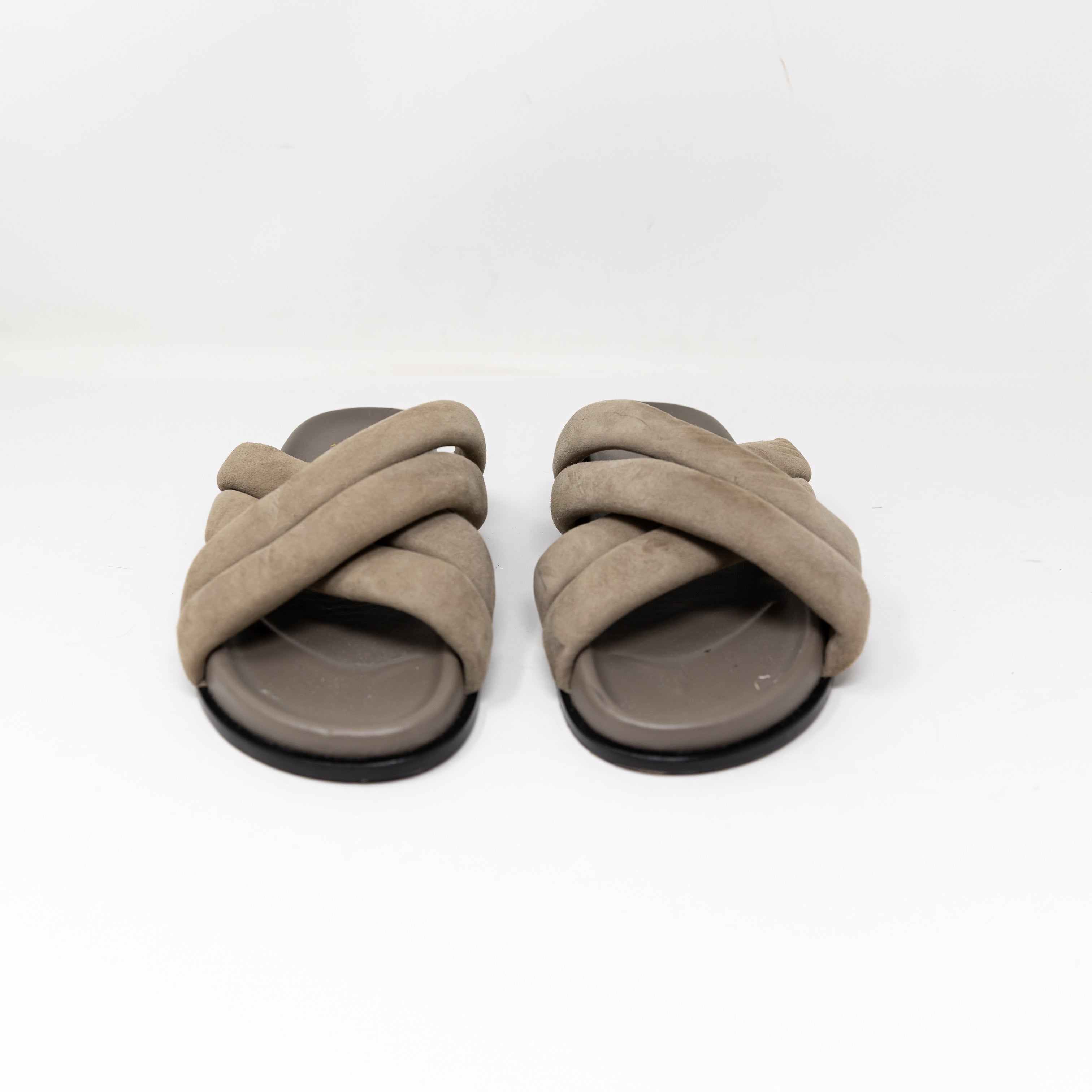 Anine Bing Lizzie Genuine Suede Strappy Open Toe Sandals Slides Shoes Taupe 8