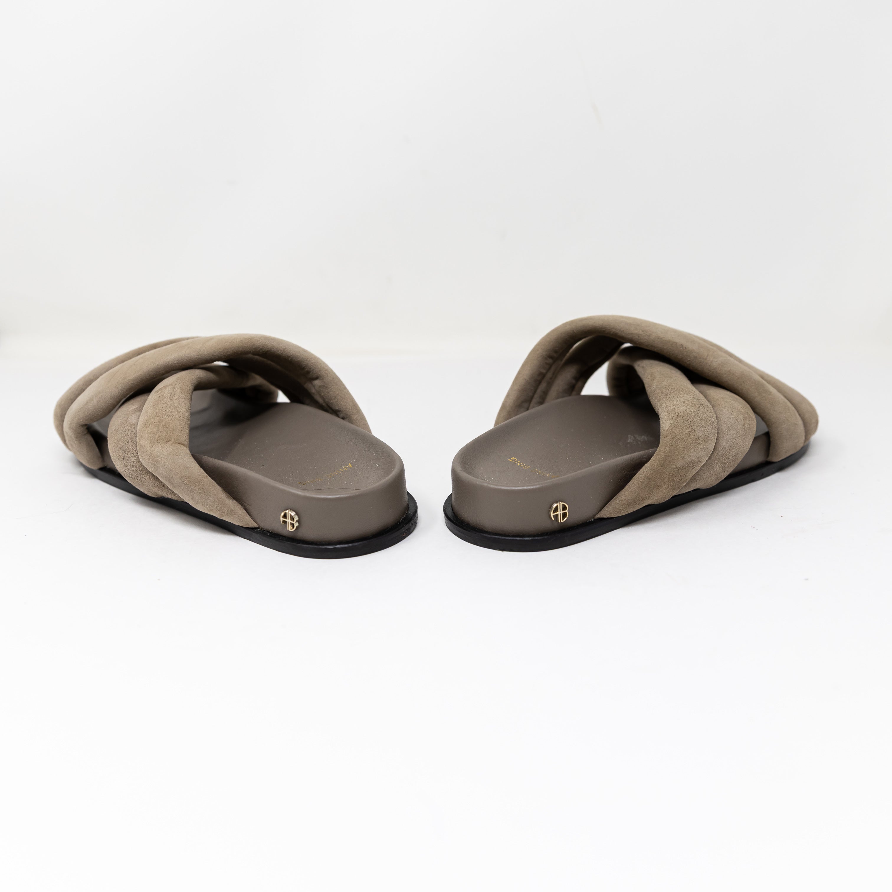 Anine Bing Lizzie Genuine Suede Strappy Open Toe Sandals Slides Shoes Taupe 8