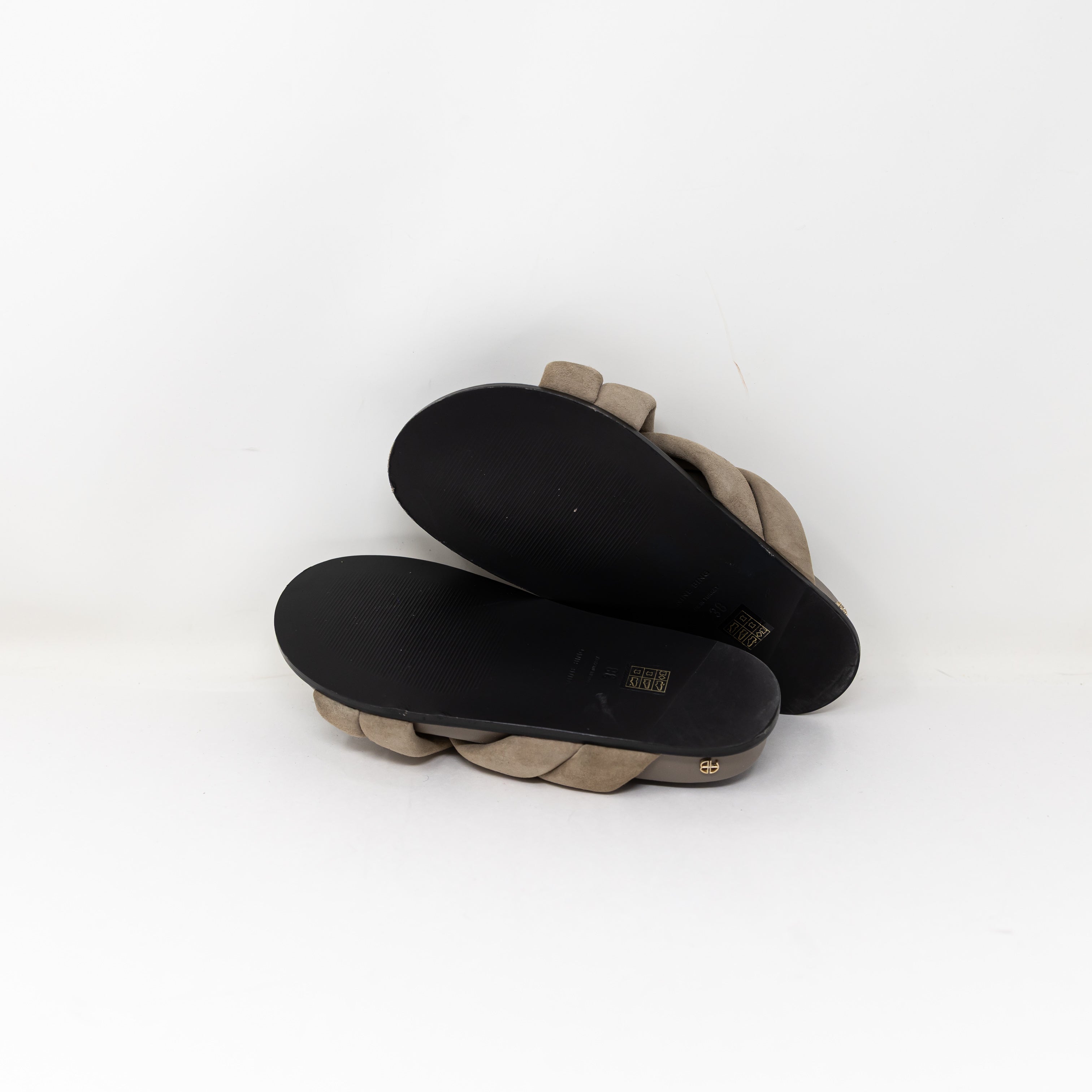 Anine Bing Lizzie Genuine Suede Strappy Open Toe Sandals Slides Shoes Taupe 8