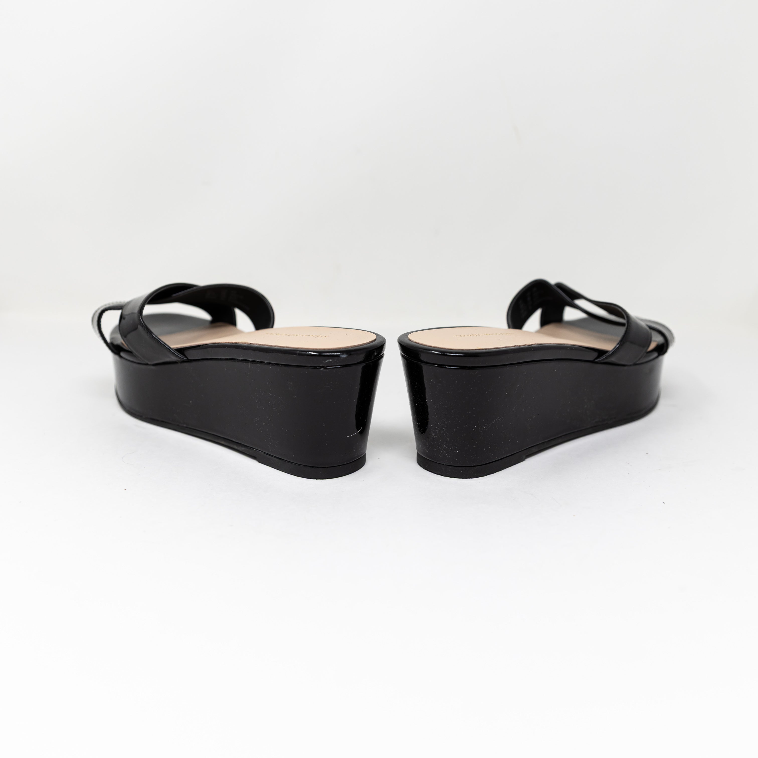 NEW Stuart Weitzman Avenue 65 Flatform Wedge Open Back Sandals Shoes Black 9