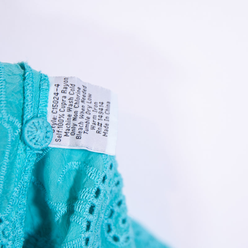 Johnny Was Lemmi Floral Flower Embroidered Eyelet Lightweight V Neck Blouse Blue