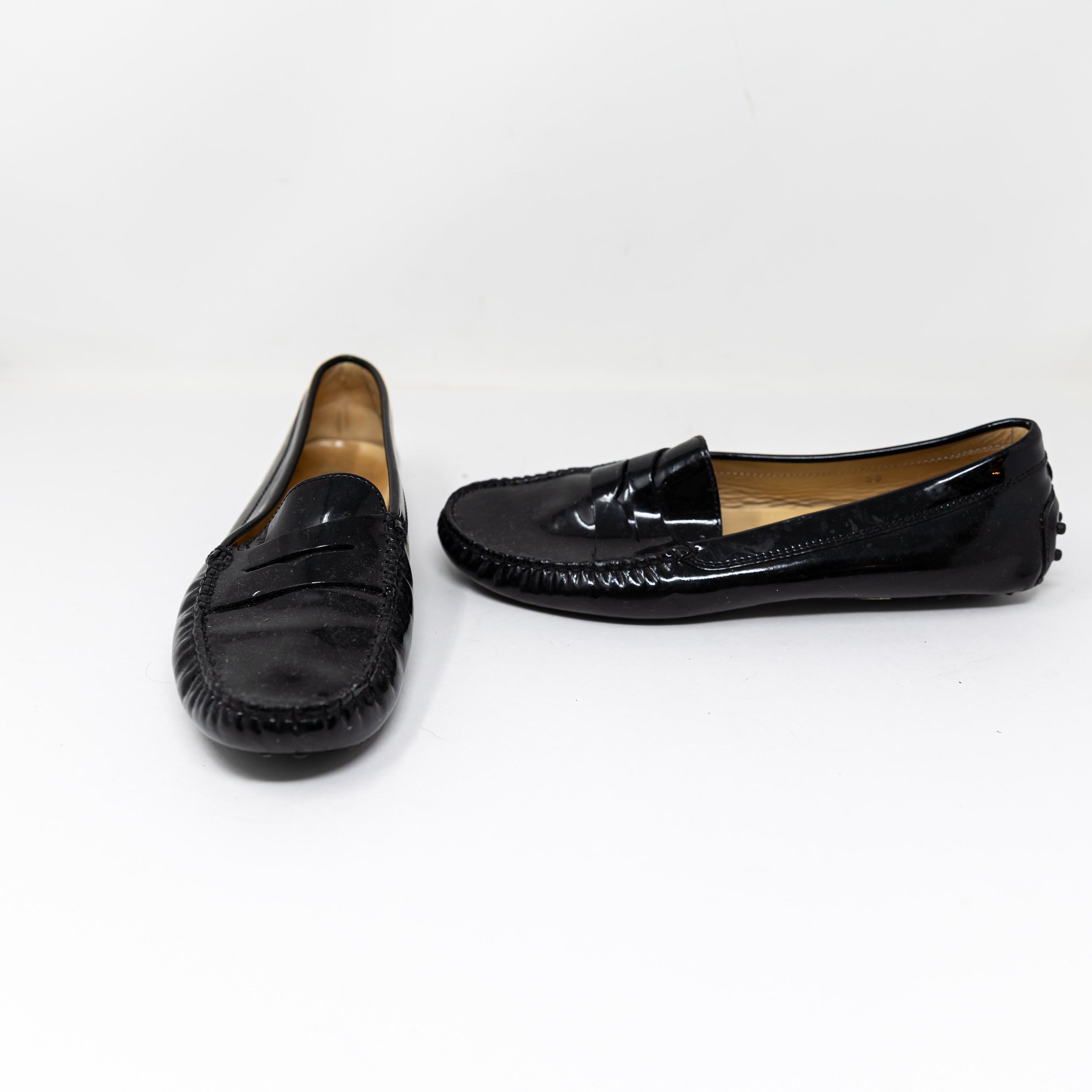 Tod's Women's Genuine Patent Leather Flat Slip On Loafers Driving Shoes Black 9