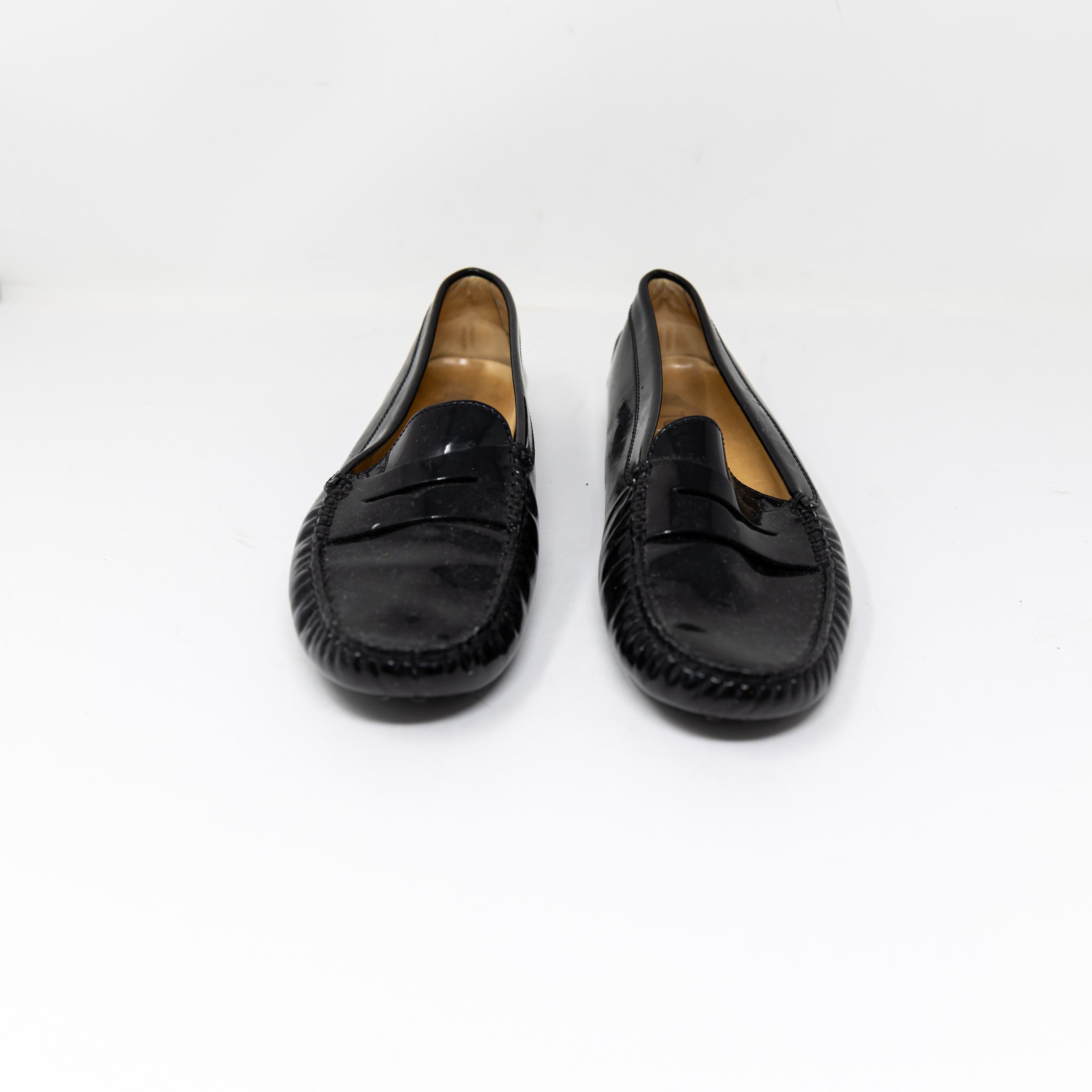Tod's Women's Genuine Patent Leather Flat Slip On Loafers Driving Shoes Black 9