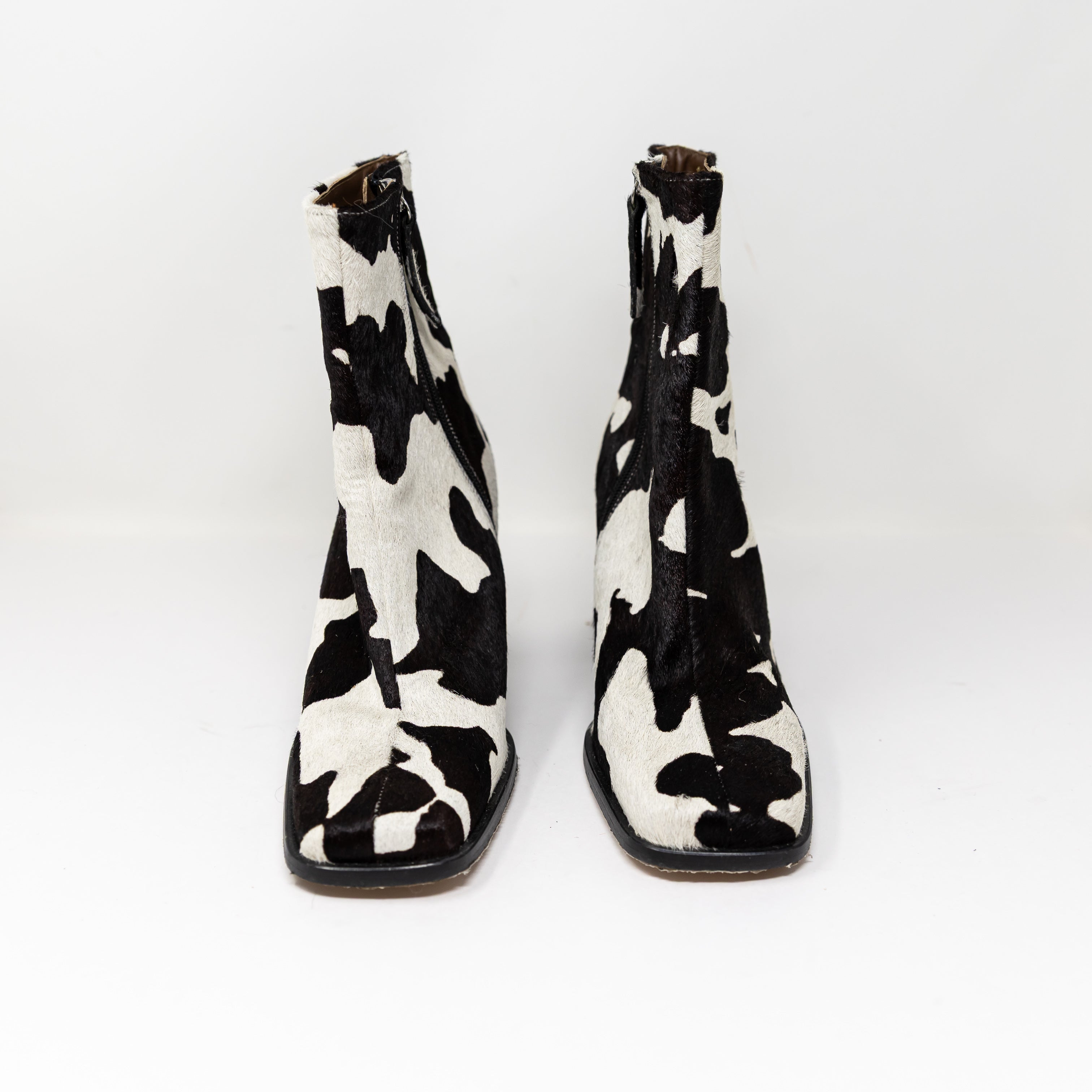 ALOHAS South Bootie Ankle High Heel Fur Boot Cow Animal Print Pattern 10