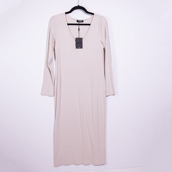 NEW Naadam Rib Knit Stretch Movement V Neck Midi Dress Shell XL