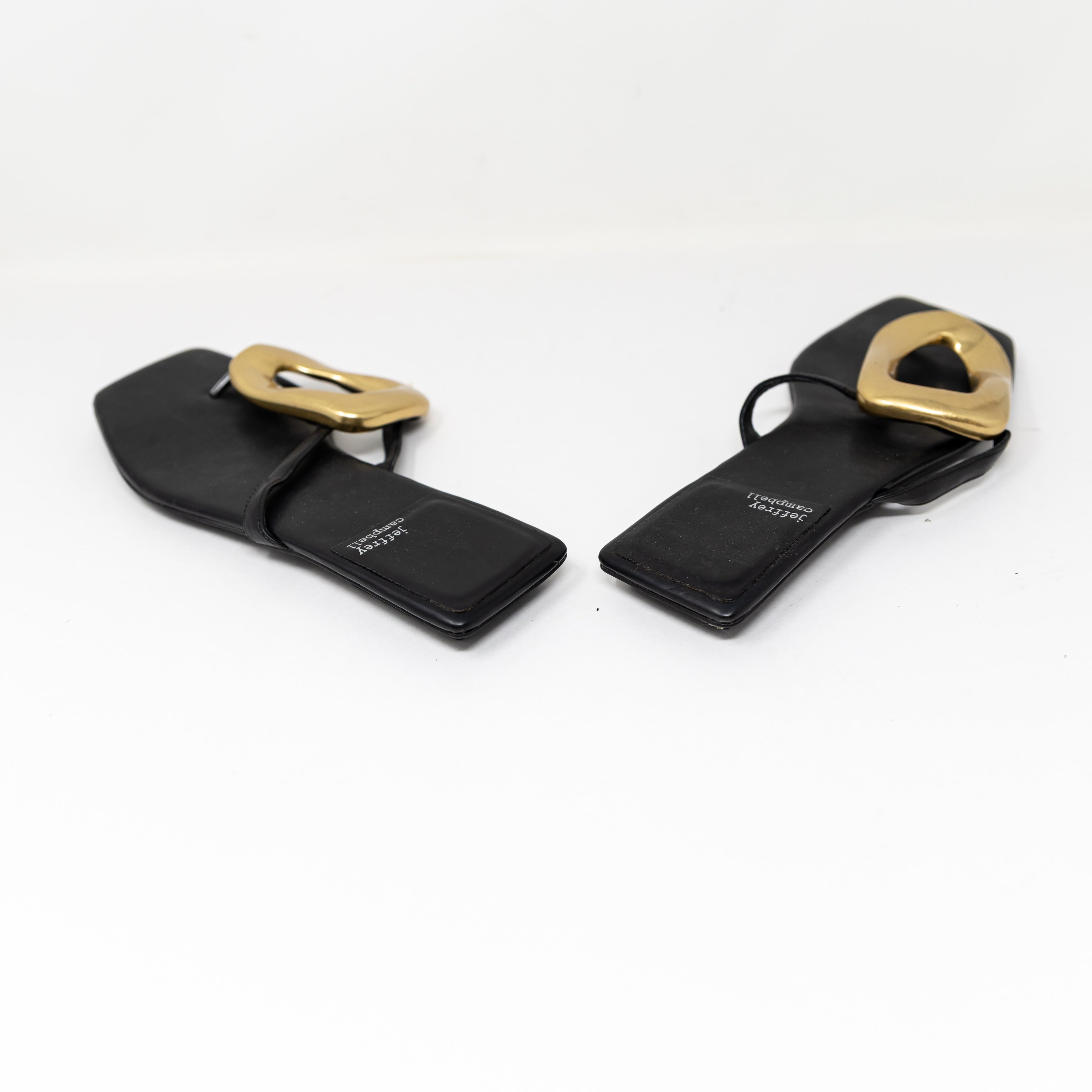 NEW Jeffrey Campbell Linques Genuine Leather Black Gold Flat Sandals Shoes 9
