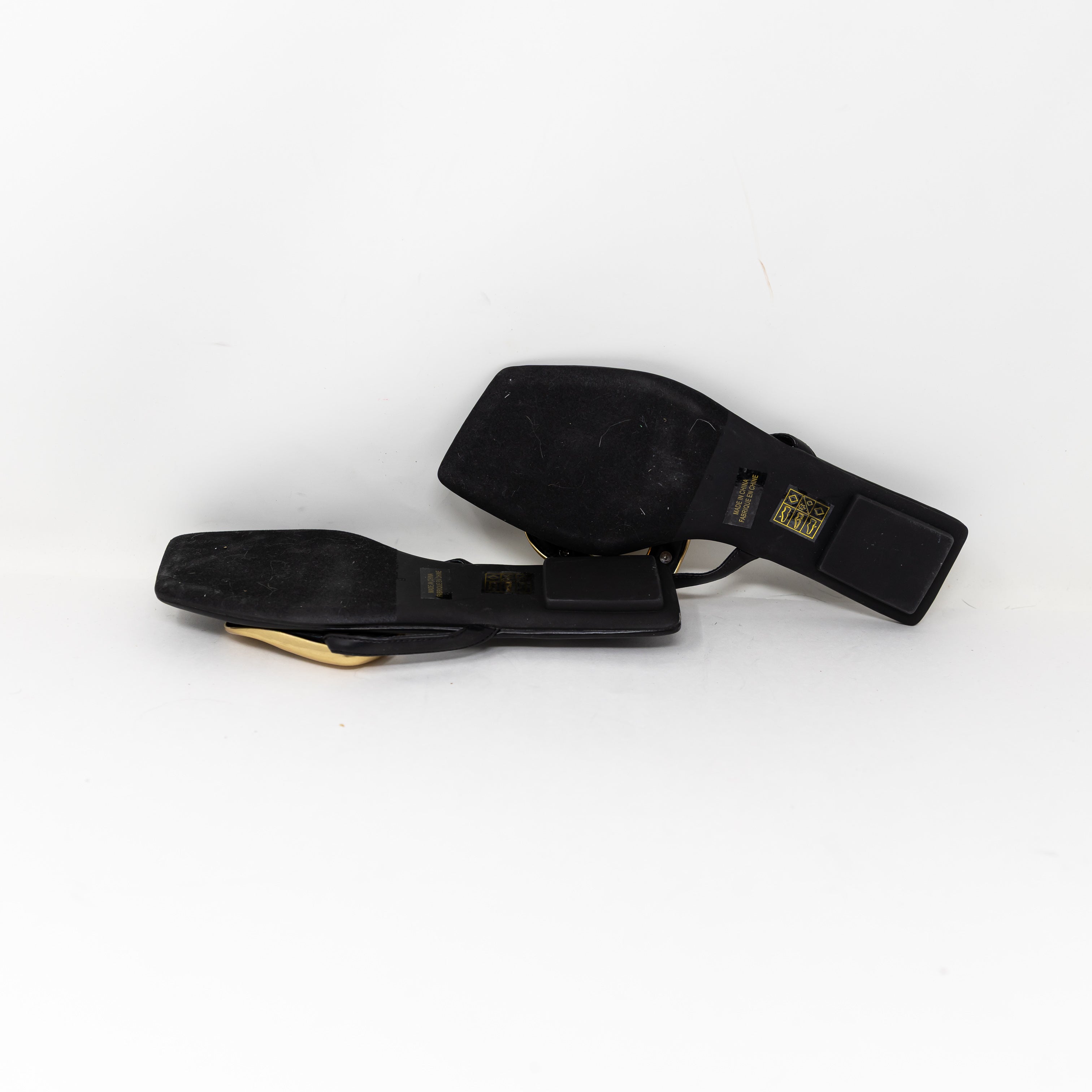 NEW Jeffrey Campbell Linques Genuine Leather Black Gold Flat Sandals Shoes 9