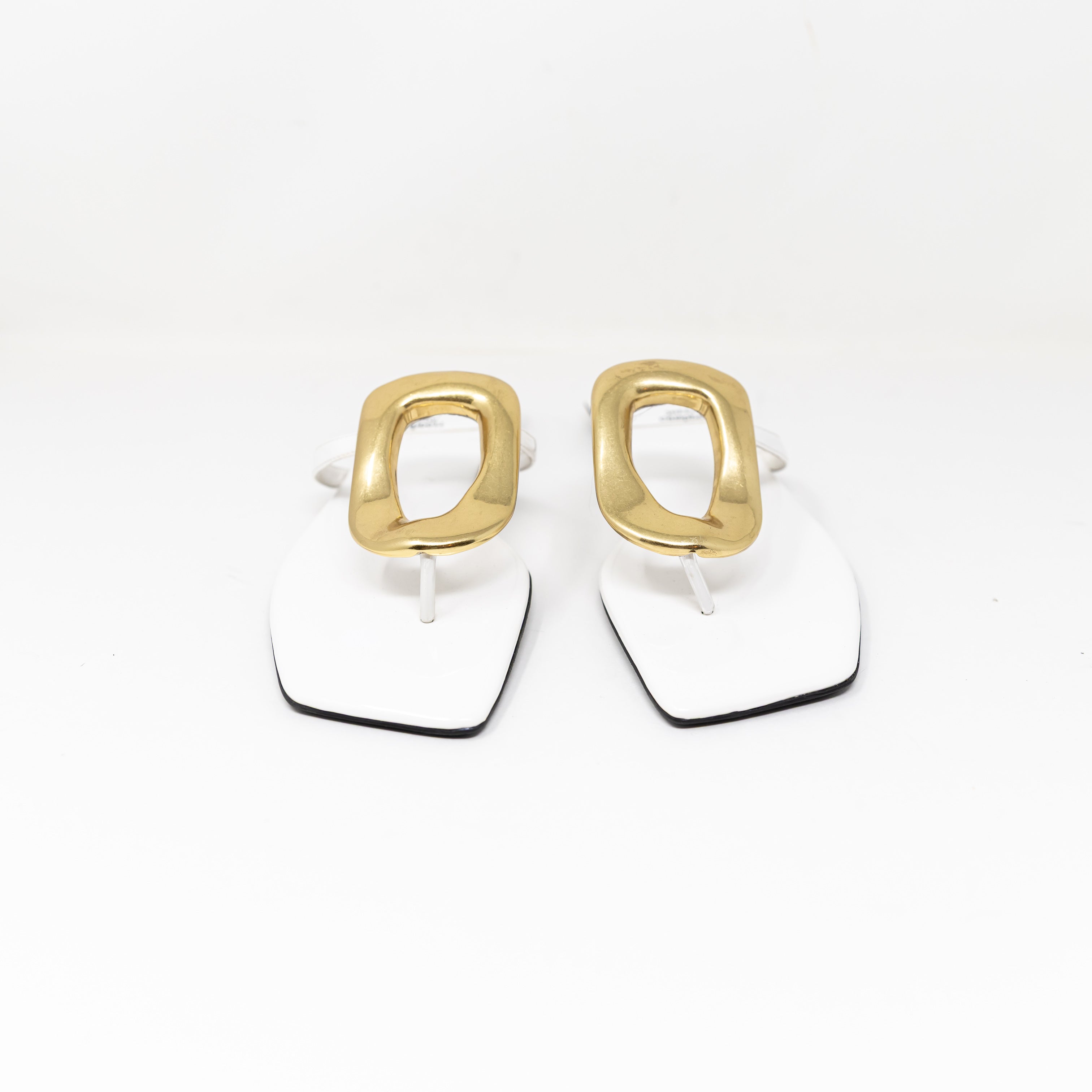NEW Jeffrey Campbell Linques Genuine Leather White Gold Flat Sandals Shoes 8.5