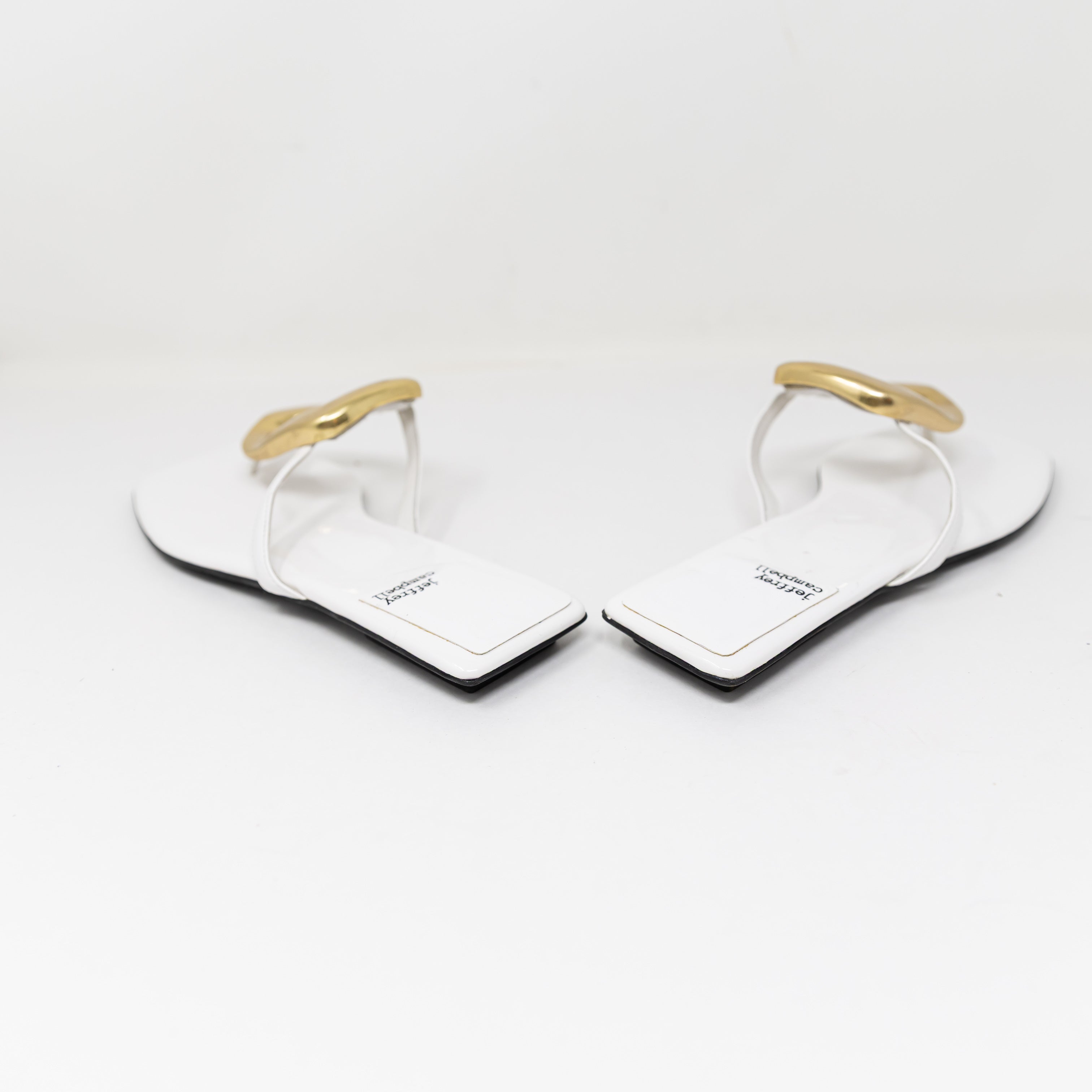 NEW Jeffrey Campbell Linques Genuine Leather White Gold Flat Sandals Shoes 8.5