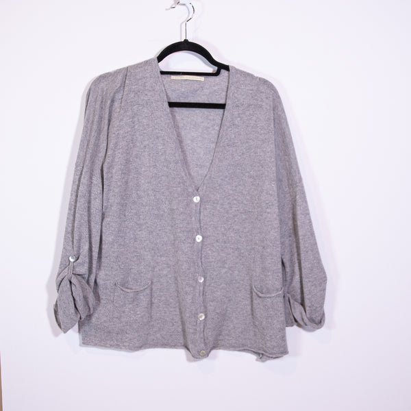 La Fee Parisienne Cashmere Knit Stretch V Neck Button Front Cardigan Sweater L