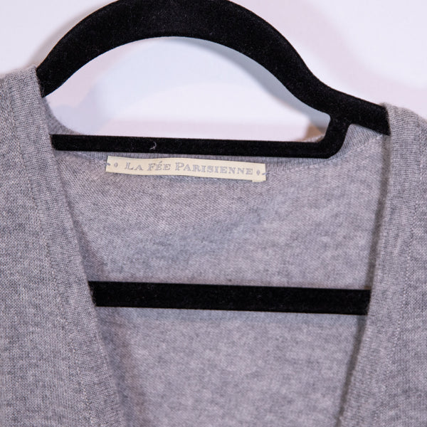 La Fee Parisienne Cashmere Knit Stretch V Neck Button Front Cardigan Sweater L