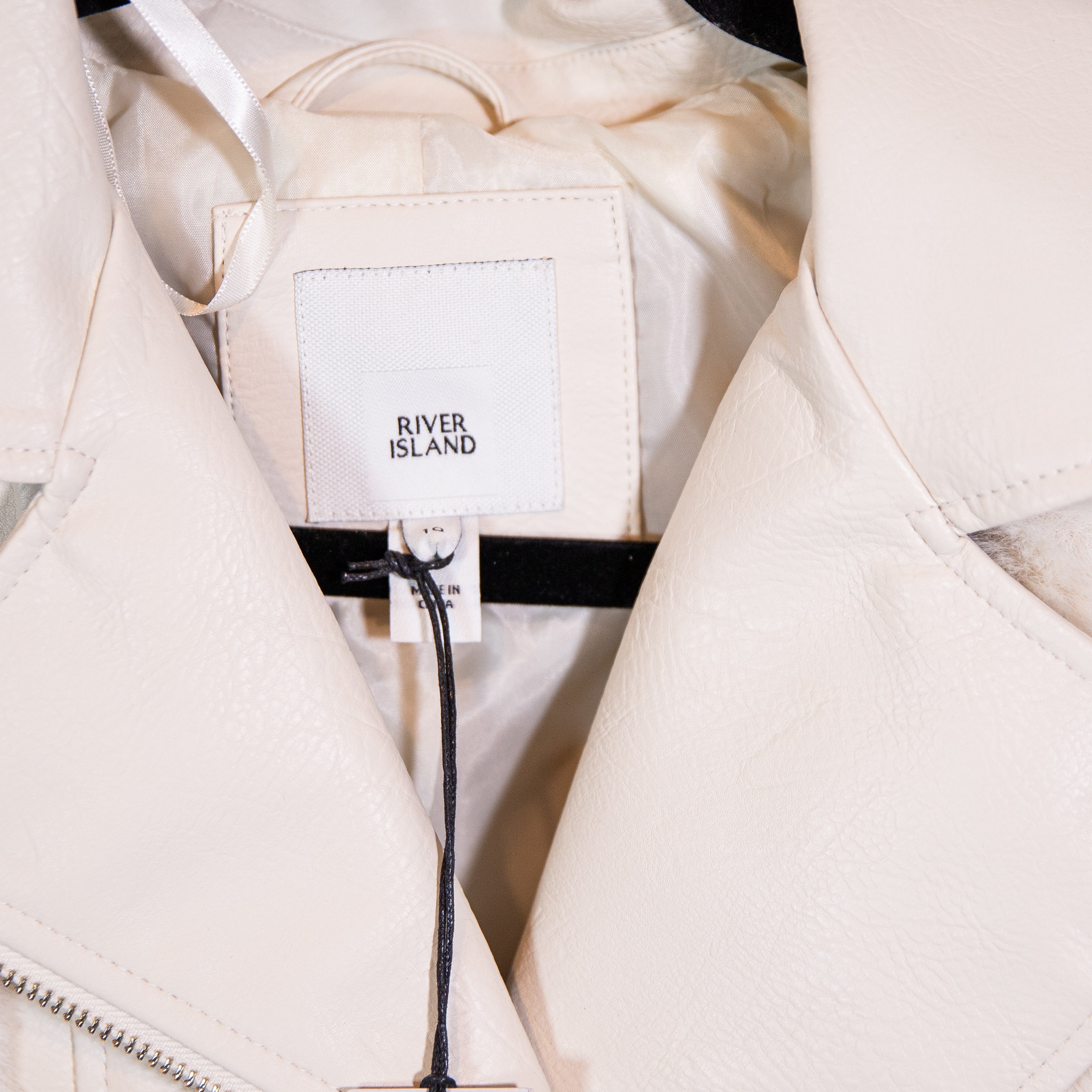 NEW River Island Faux Vegan Fur Leather Panel Comfort Layer Puffer Jacket Stone