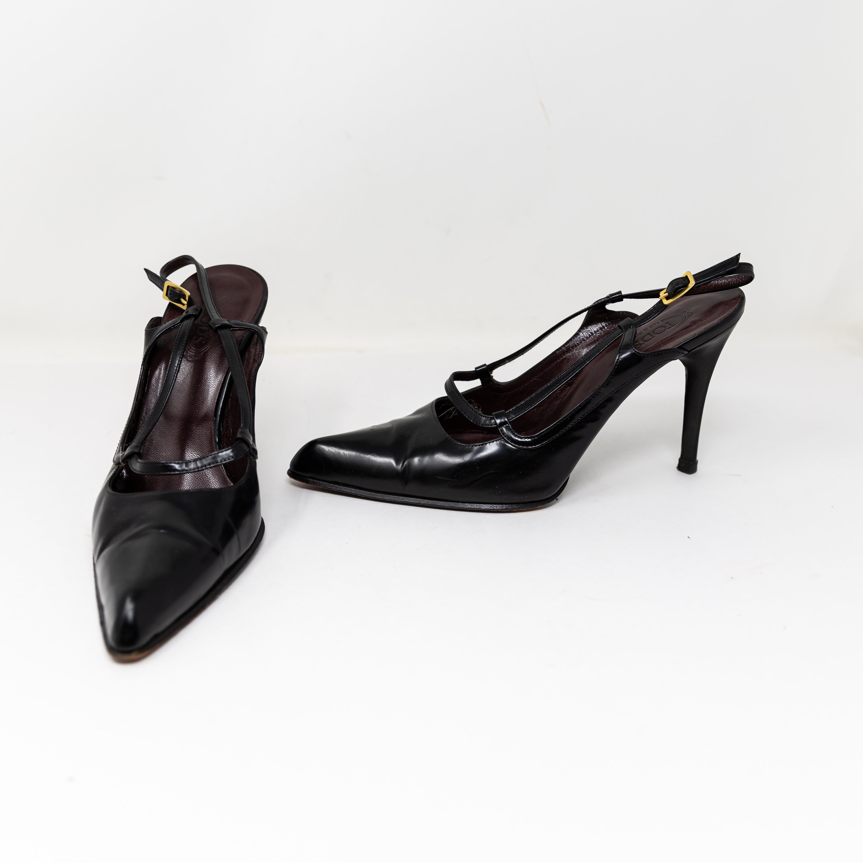 Tod's Women's Genuine Leather Strappy Slingback Pumps High Heels Shoes Black 9