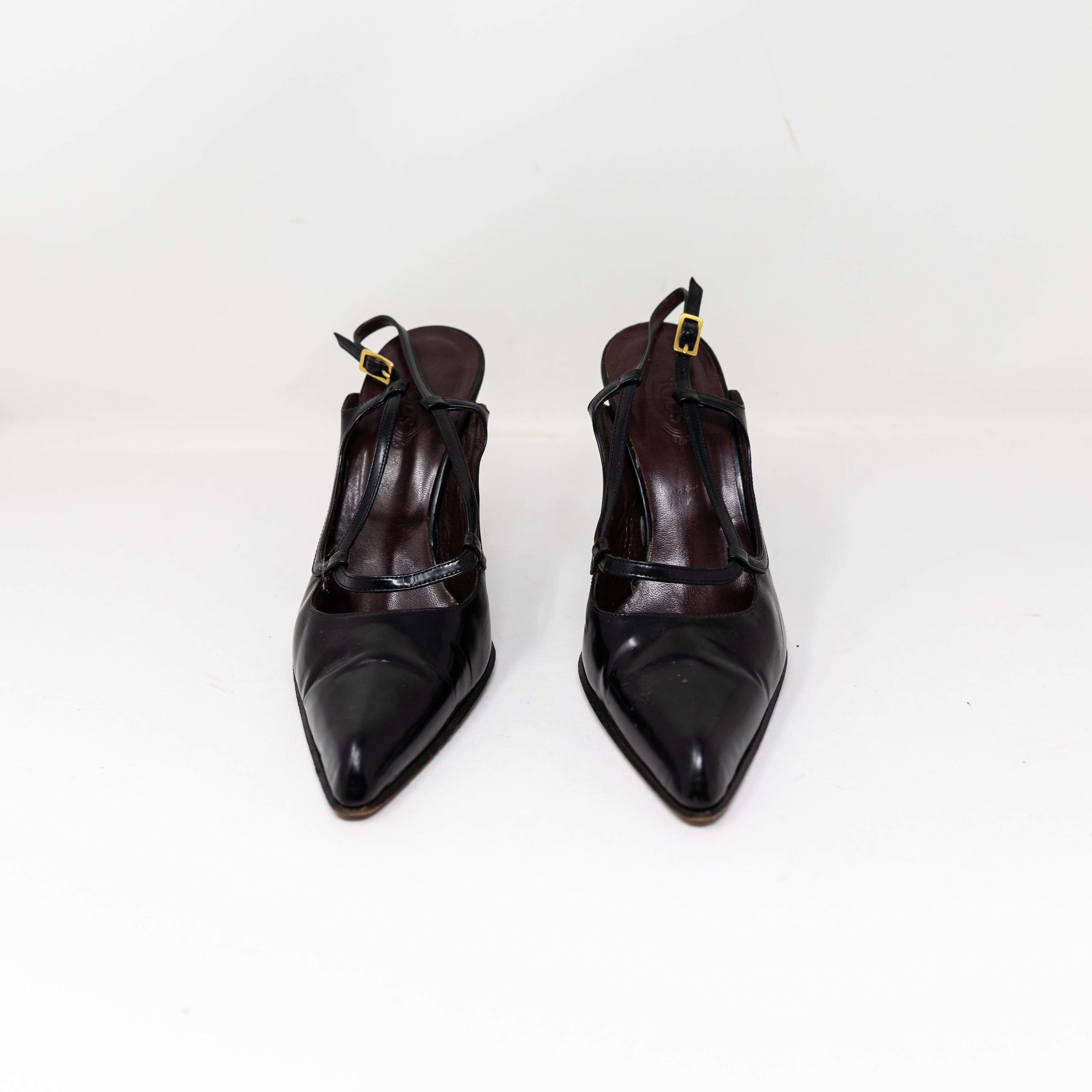 Tod's Women's Genuine Leather Strappy Slingback Pumps High Heels Shoes Black 9