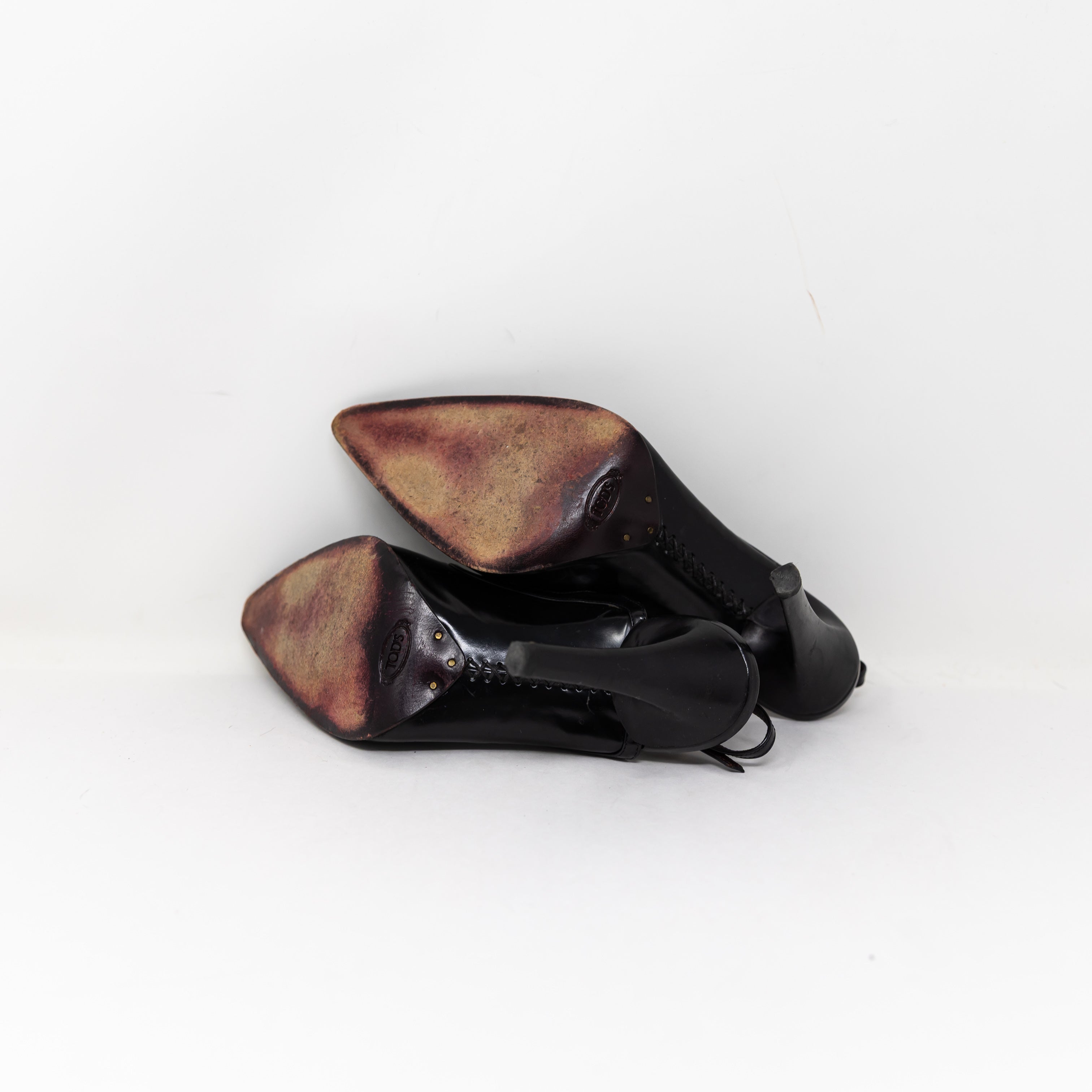 Tod's Women's Genuine Leather Strappy Slingback Pumps High Heels Shoes Black 9