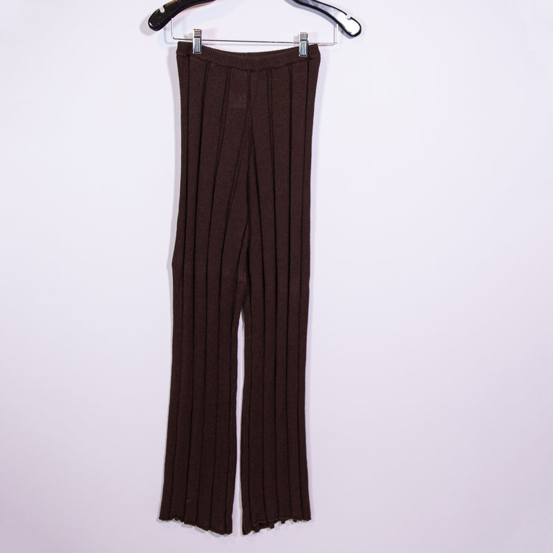 Dissh Women's Linen Cotton Knit Stretch Straight Leg Casual Pants Chocolate XS