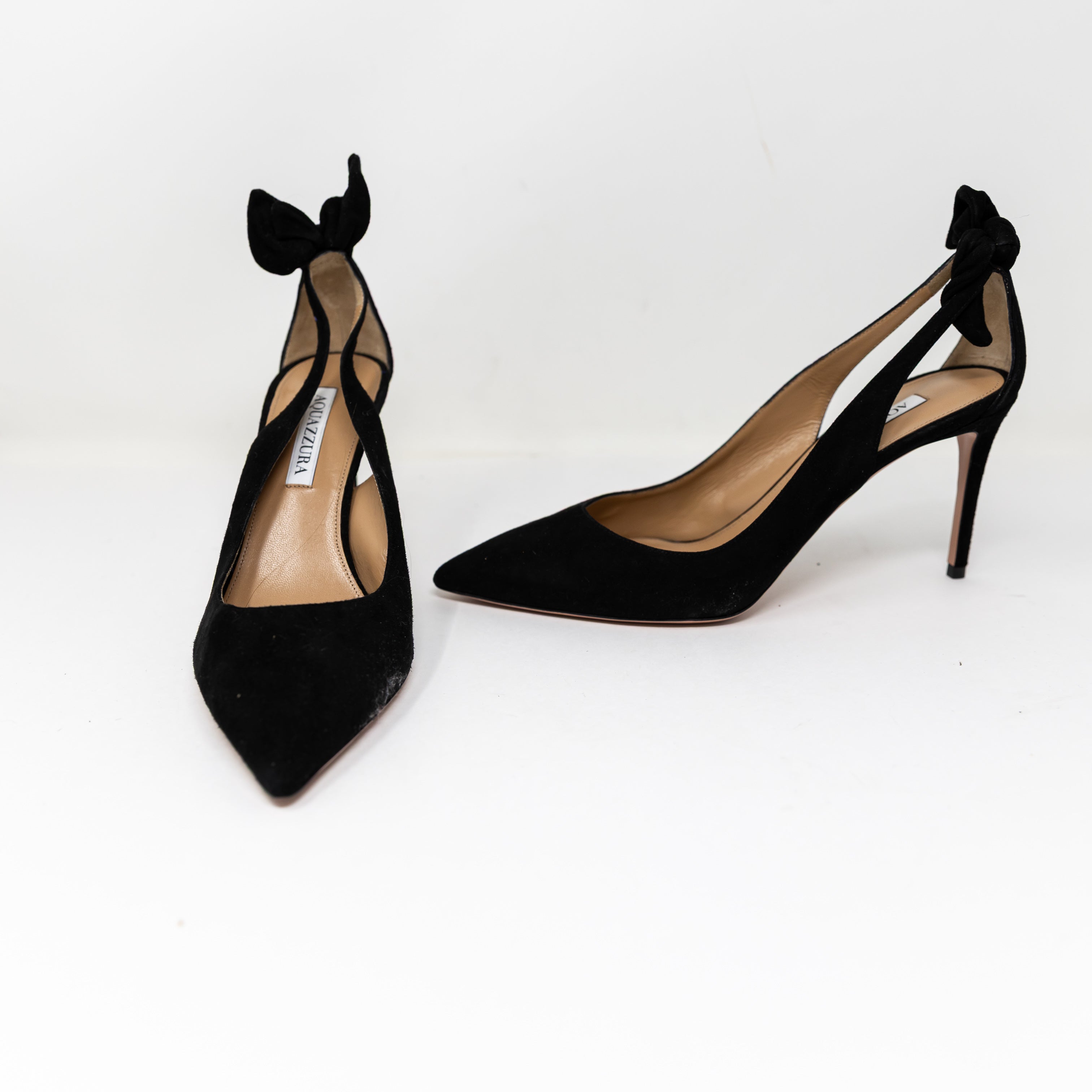 NEW Aquazzura Bow Tie Twist Knot Slingback Almond Toe Pumps Heels Shoes Suede 9