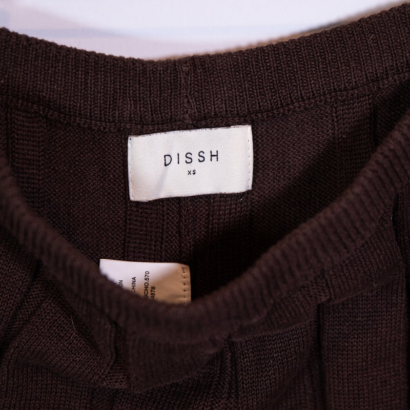 Dissh Women's Linen Cotton Knit Stretch Straight Leg Casual Pants Chocolate XS
