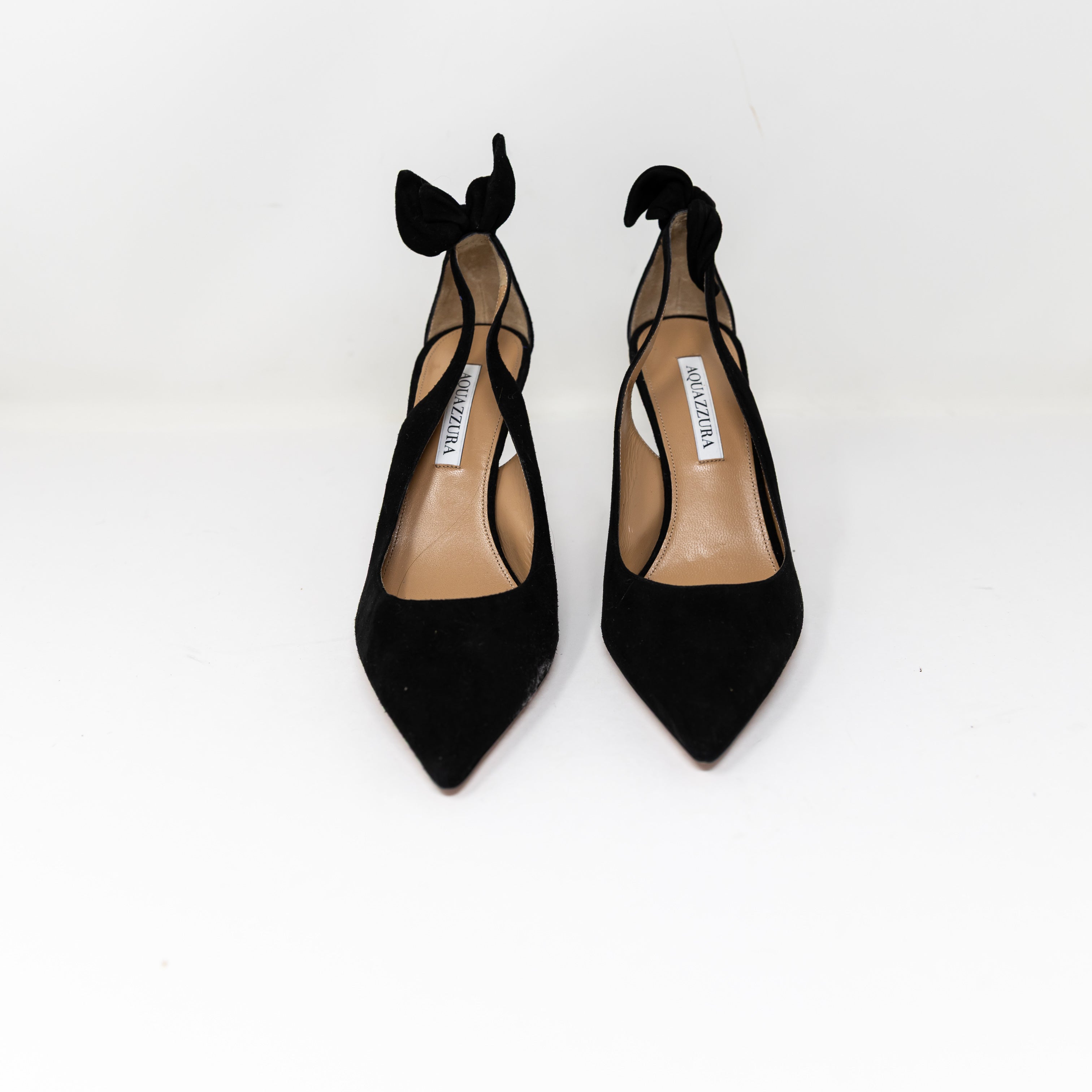 NEW Aquazzura Bow Tie Twist Knot Slingback Almond Toe Pumps Heels Shoes Suede 9